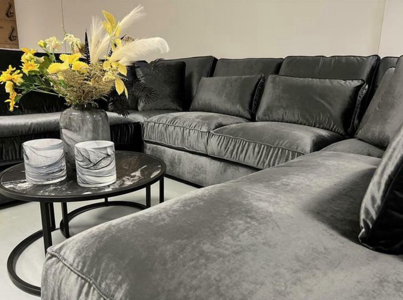 Luxe U-bank Pocket Velvet Donkergrijs 245x360x245cm NIEUW - Afbeelding 4