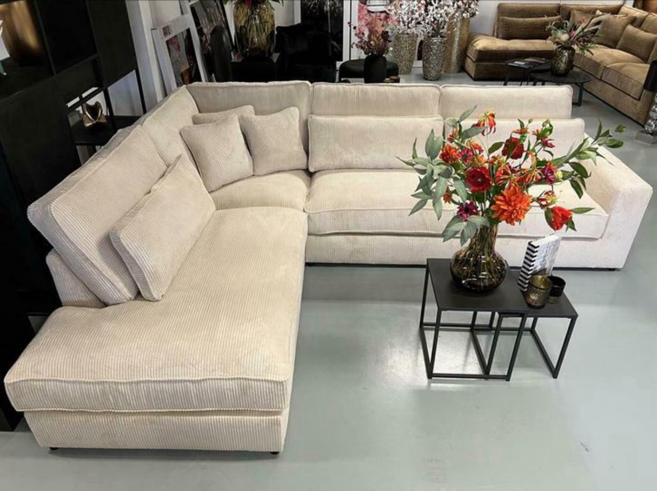 Luxe Beige Ribstof Hoekbank Pocket 250x315cm NIEUW - Afbeelding 3