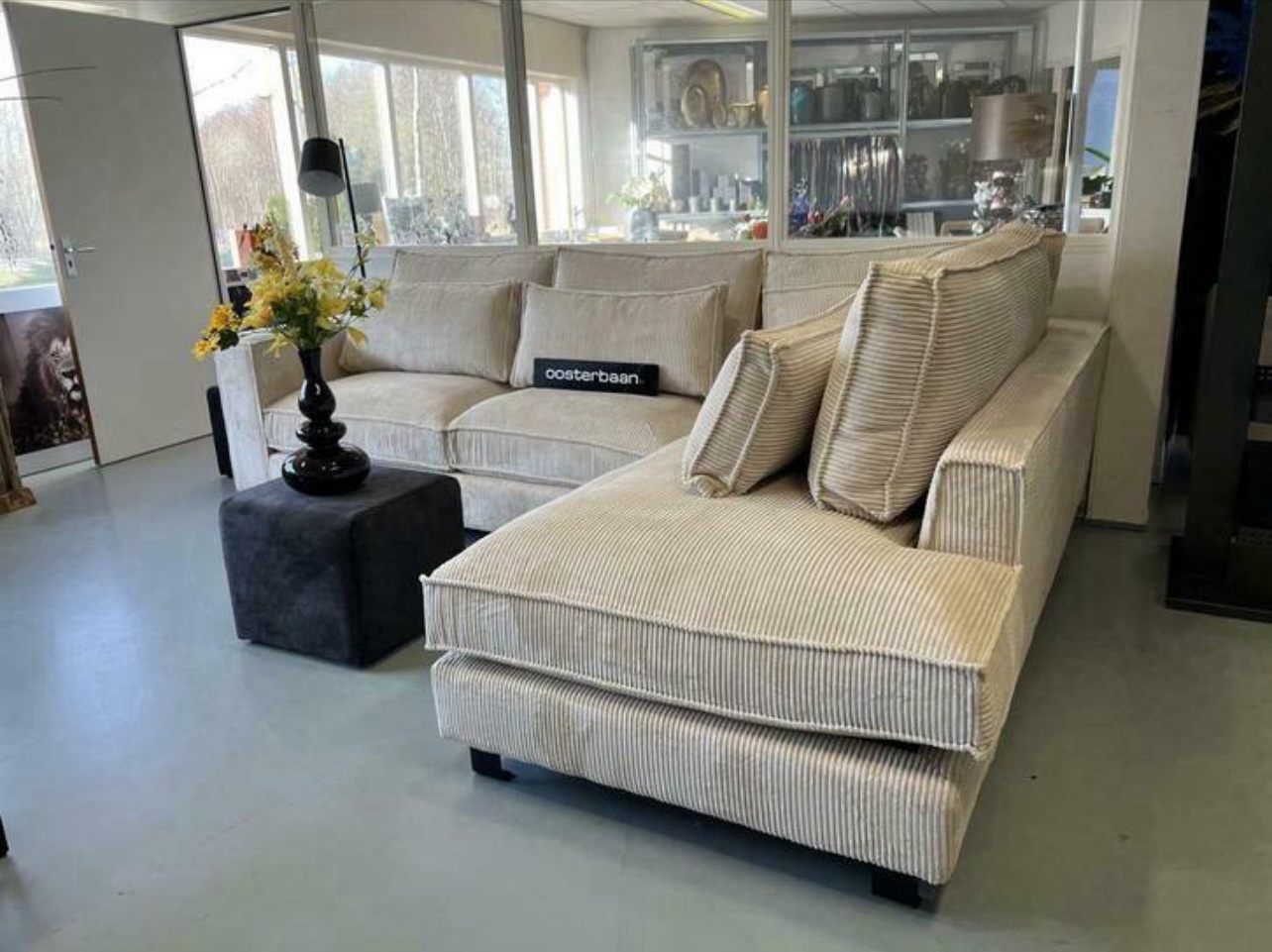 Luxe Hoekbank King 310x220cm Rib stof Beige - NIEUW - Afbeelding 3