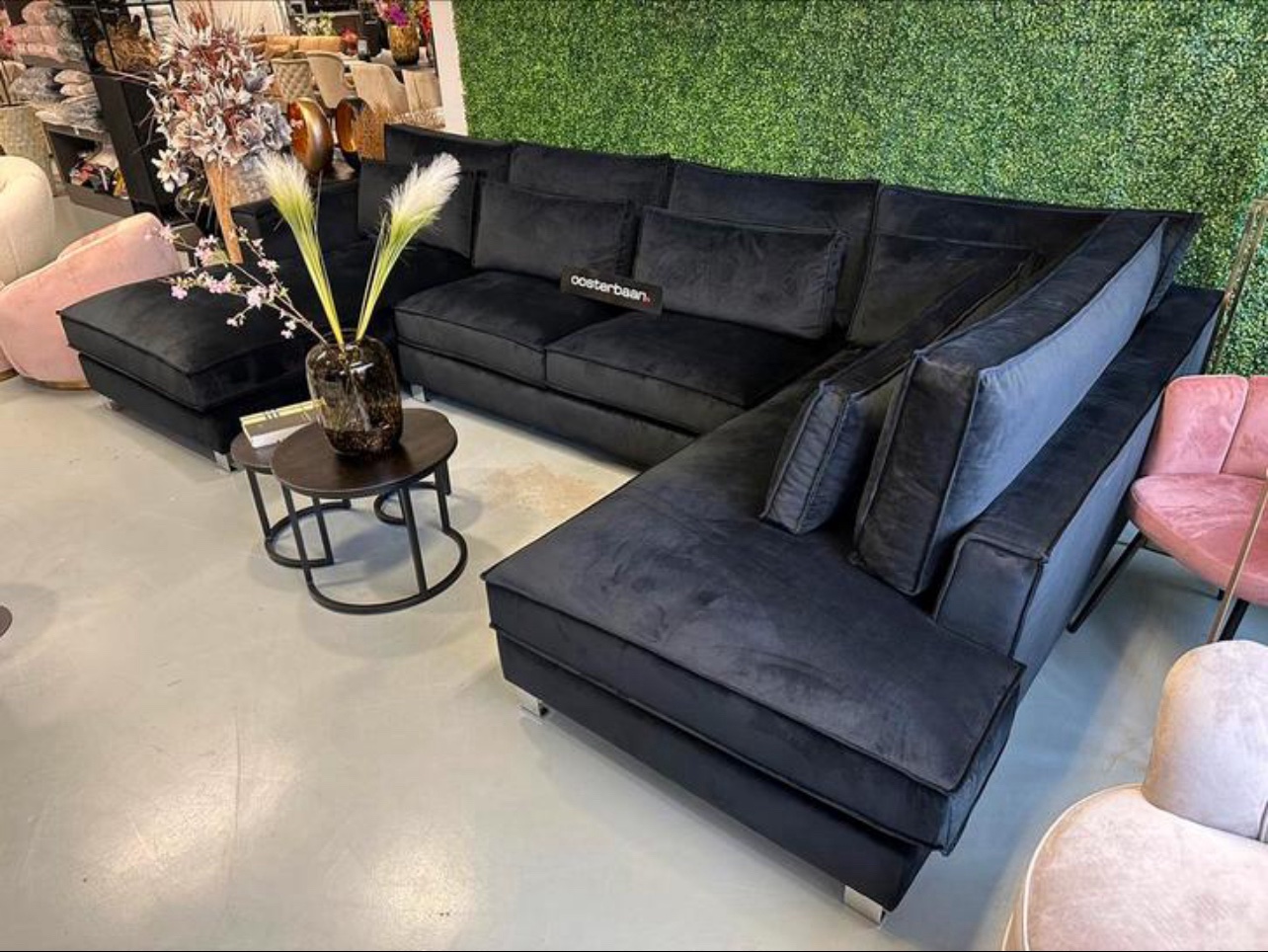 Luxe Velvet U-Bank King 190x400x220cm NIEUW - Zwart Quartz - Afbeelding 4