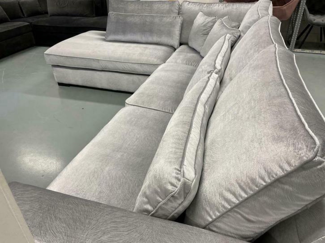 Luxe Velvet Zilver Hoekbank Costa 250x310cm Paardenhaar Structuur - Afbeelding 4