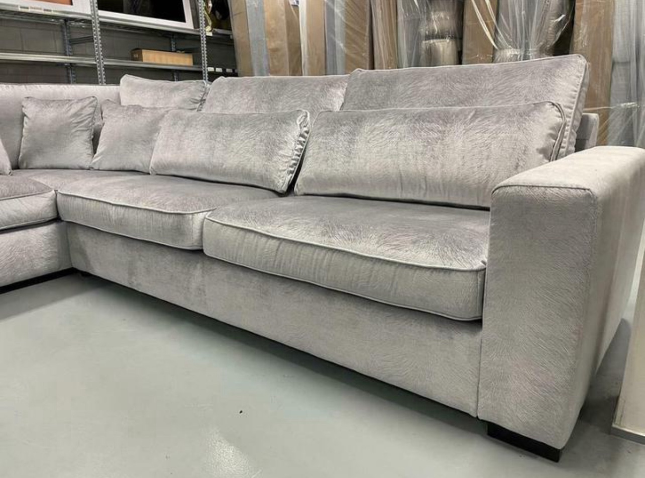 Luxe Velvet Zilver Hoekbank Costa 250x310cm Paardenhaar Structuur - Afbeelding 3