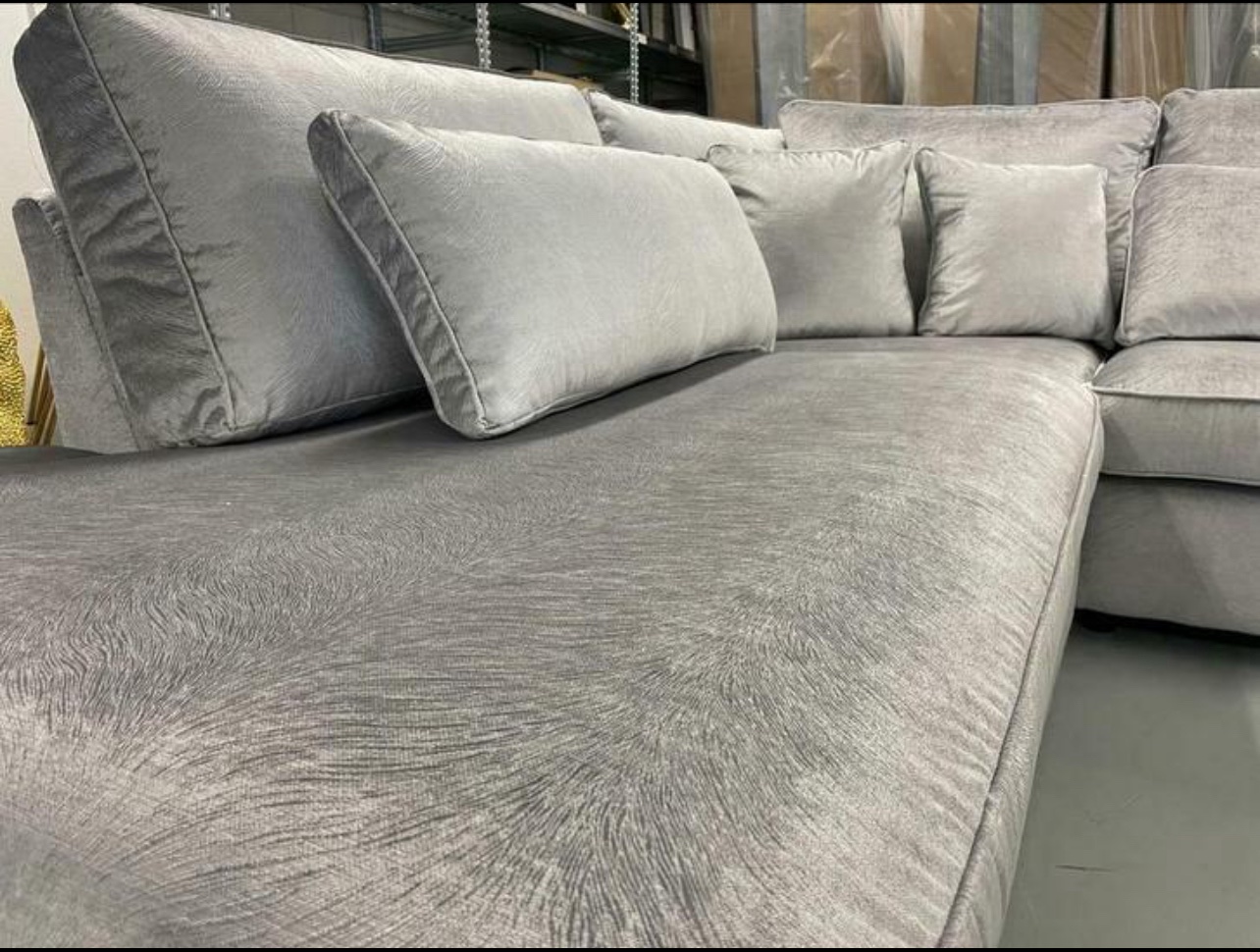 Luxe Velvet Zilver Hoekbank Costa 250x310cm Paardenhaar Structuur - Afbeelding 2