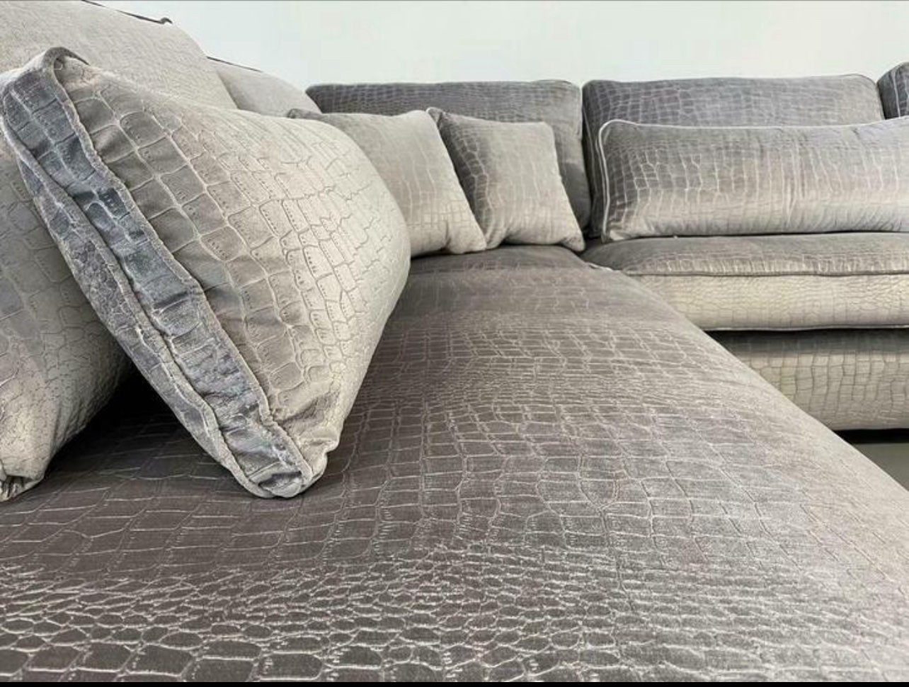 Luxe Velvet Zilver Croco Hoekbank Costa 250x310cm - NIEUW - Afbeelding 4