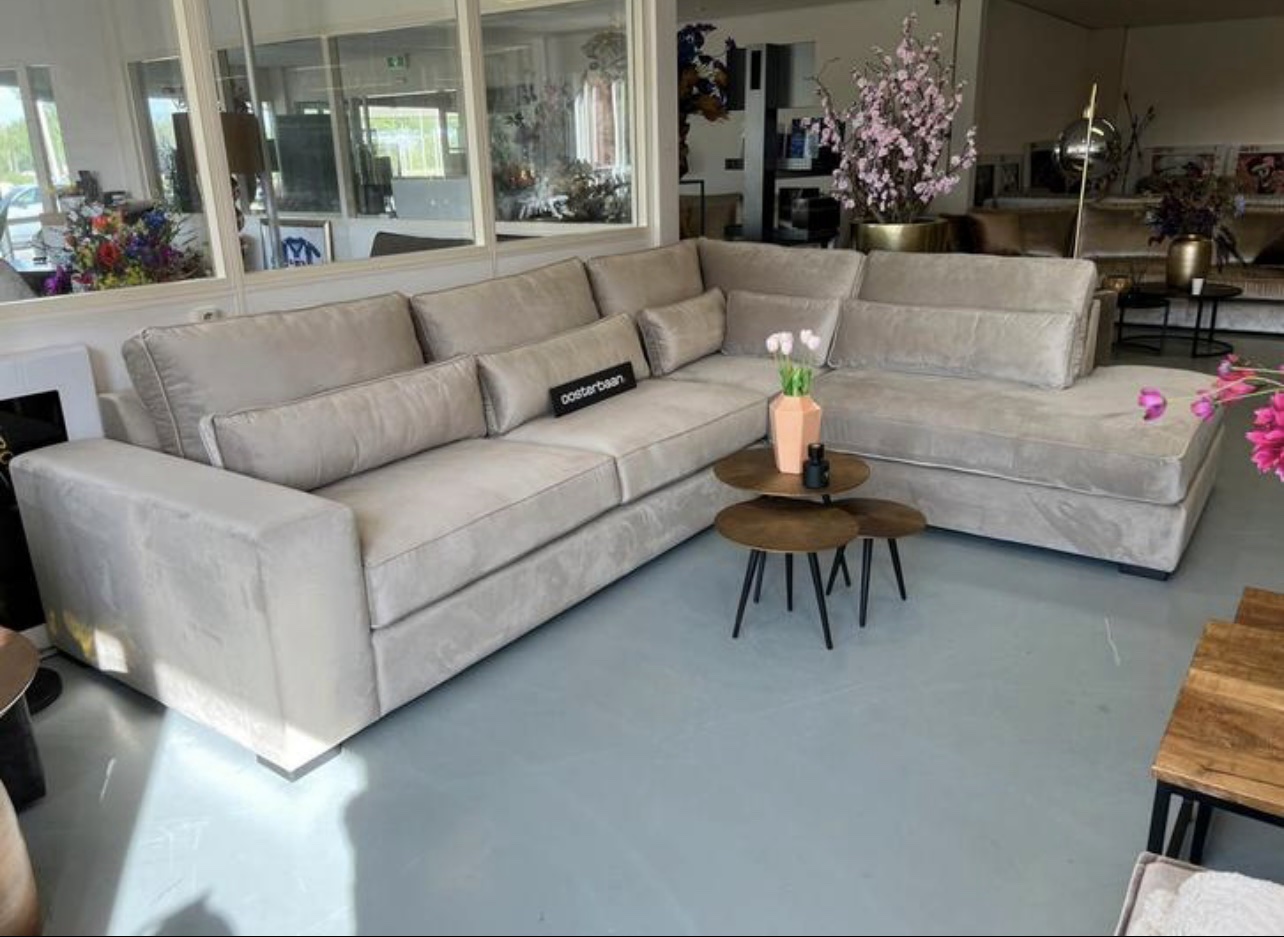 Luxe Velvet Hoekbank Pocket 340x260cm NIEUW - Khaki - Afbeelding 2