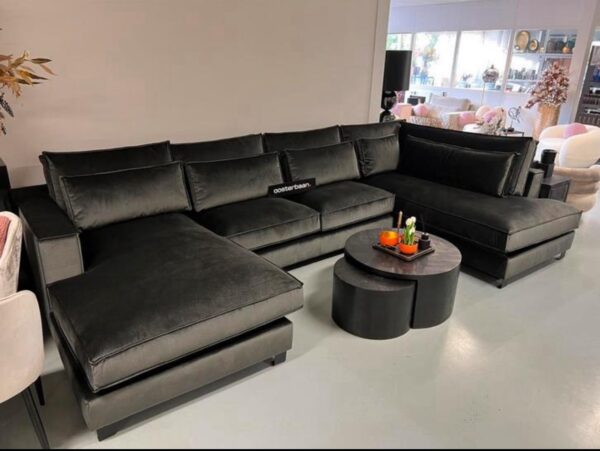 Luxe Velvet U-Bank King 190x400x220cm NIEUW Donkergrijs - Afbeelding 3