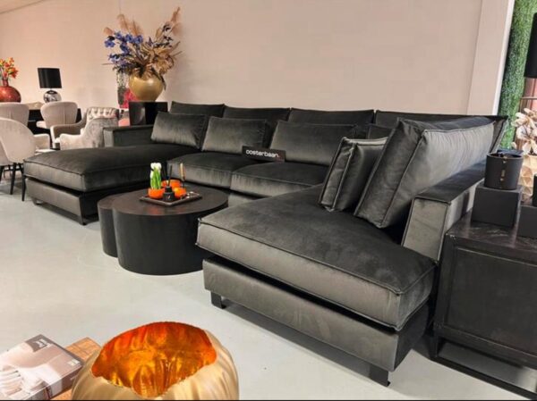 Luxe Velvet U-Bank King 190x400x220cm NIEUW Donkergrijs - Afbeelding 2