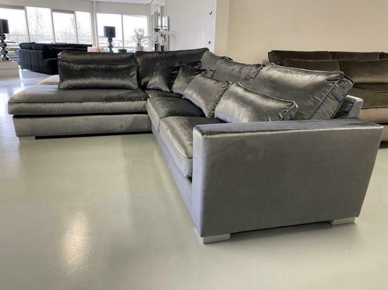 Luxe Velvet Hoekbank Costa Grijs - 310x250cm NIEUW - Afbeelding 4
