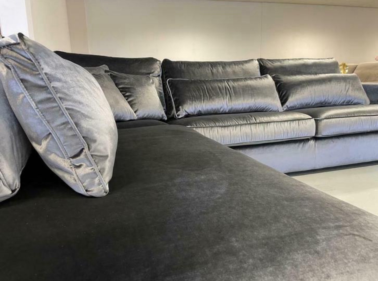 Luxe Velvet Hoekbank Costa Grijs - 310x250cm NIEUW - Afbeelding 3