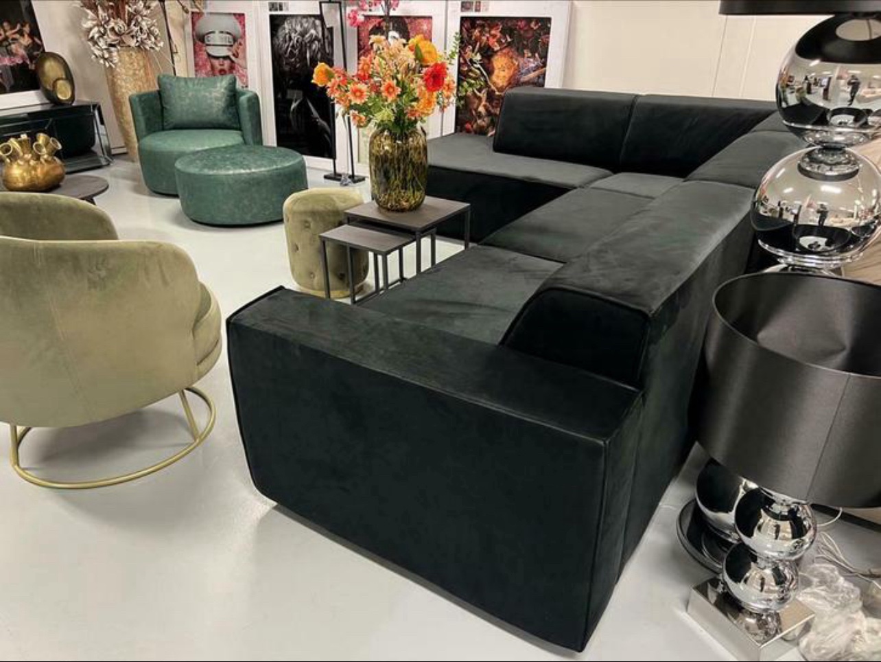 Luxe Elementen Hoekbank Zwart Velvet  230x320 NIEUW - Afbeelding 2