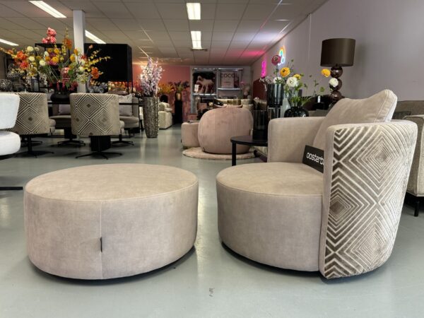 Luxe Velvet Draaifauteuil Anton + Poef - Two Tone Custom - Afbeelding 5