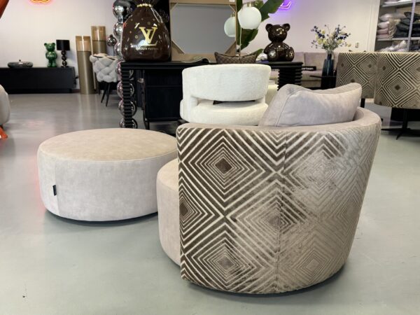 Luxe Velvet Draaifauteuil Anton + Poef - Two Tone Custom - Afbeelding 2