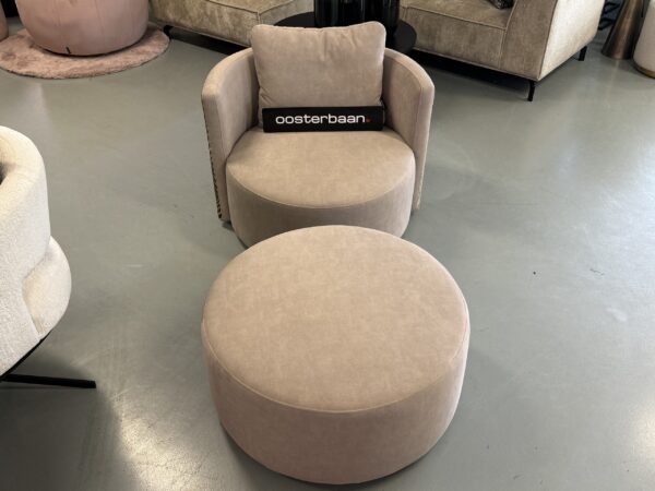 Luxe Velvet Draaifauteuil Anton + Poef - Two Tone Custom - Afbeelding 4