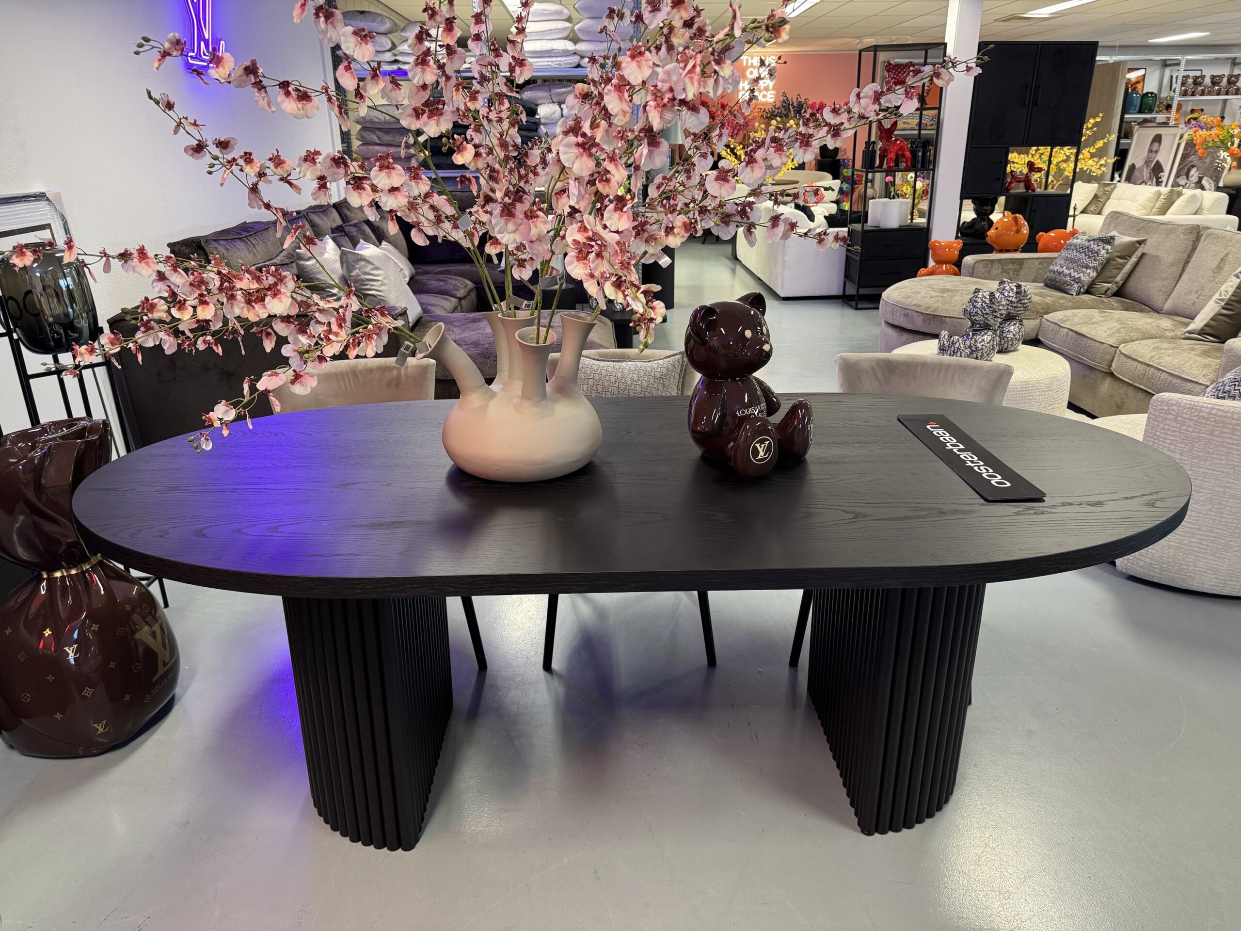 Luxe Eettafel Bo Black Oak 220x100cm NIEUW Ovaal Rond Zwart - Afbeelding 11