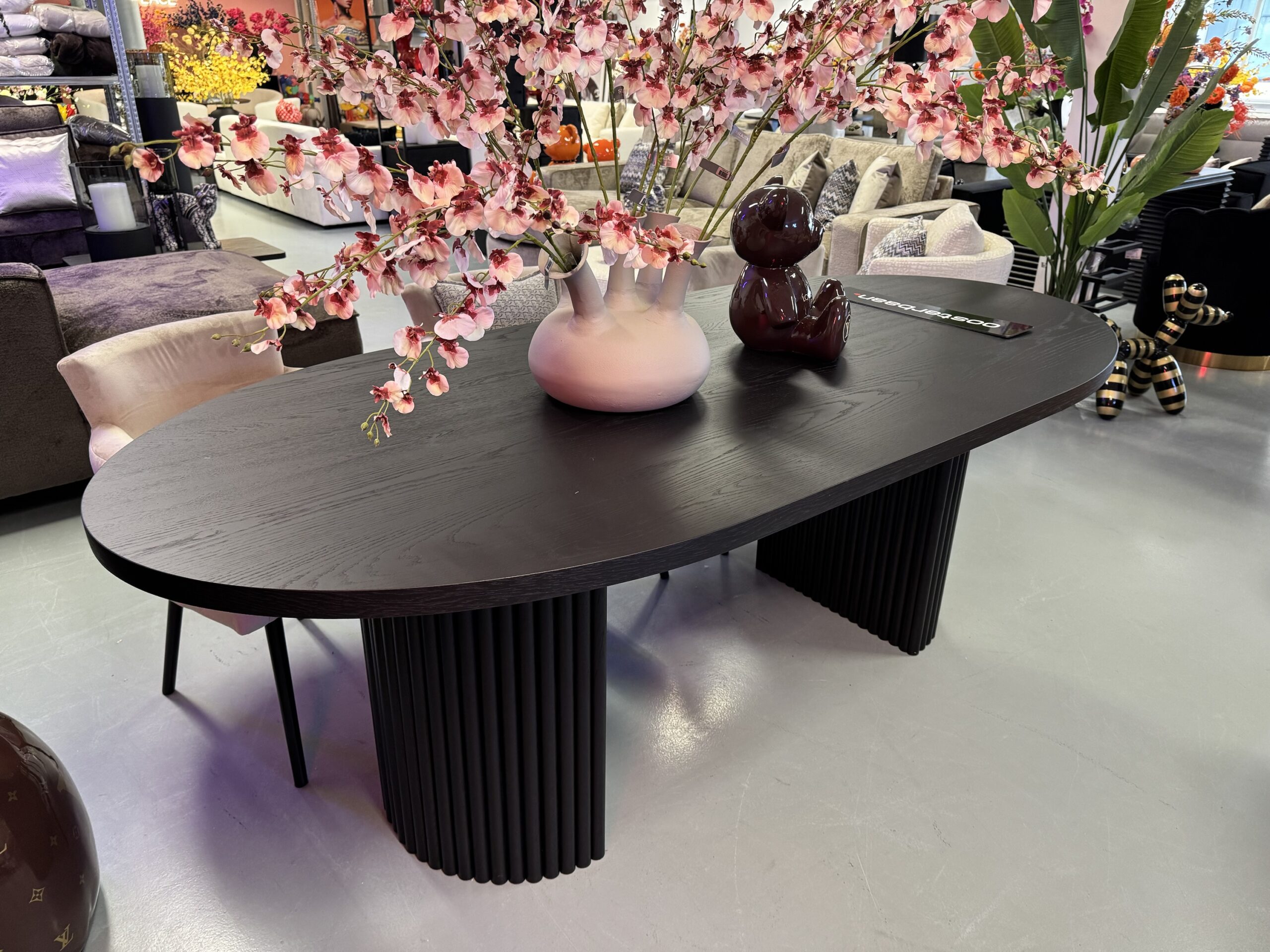 Luxe Eettafel Bo Black Oak 220x100cm NIEUW Ovaal Rond Zwart - Afbeelding 4