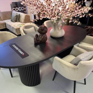 Luxe Eettafel Bo Black Oak 220x100cm NIEUW Ovaal Rond Zwart
