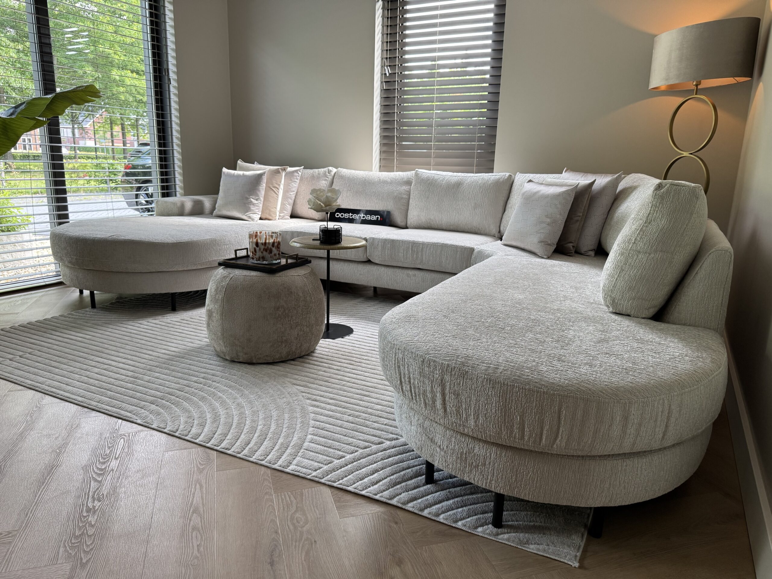 Luxe Velvet Teddy U-Bank Rondo 200x375x270cm Wit Beige - Japandi Stijl - Afbeelding 7