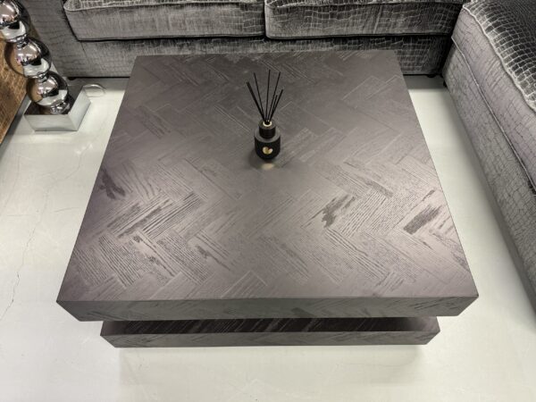 Luxe Visgraat Hamburger Salontafel Black Oak Zwart - NIEUW - Afbeelding 2