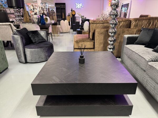 Luxe Visgraat Hamburger Salontafel Black Oak Zwart - NIEUW - Afbeelding 3