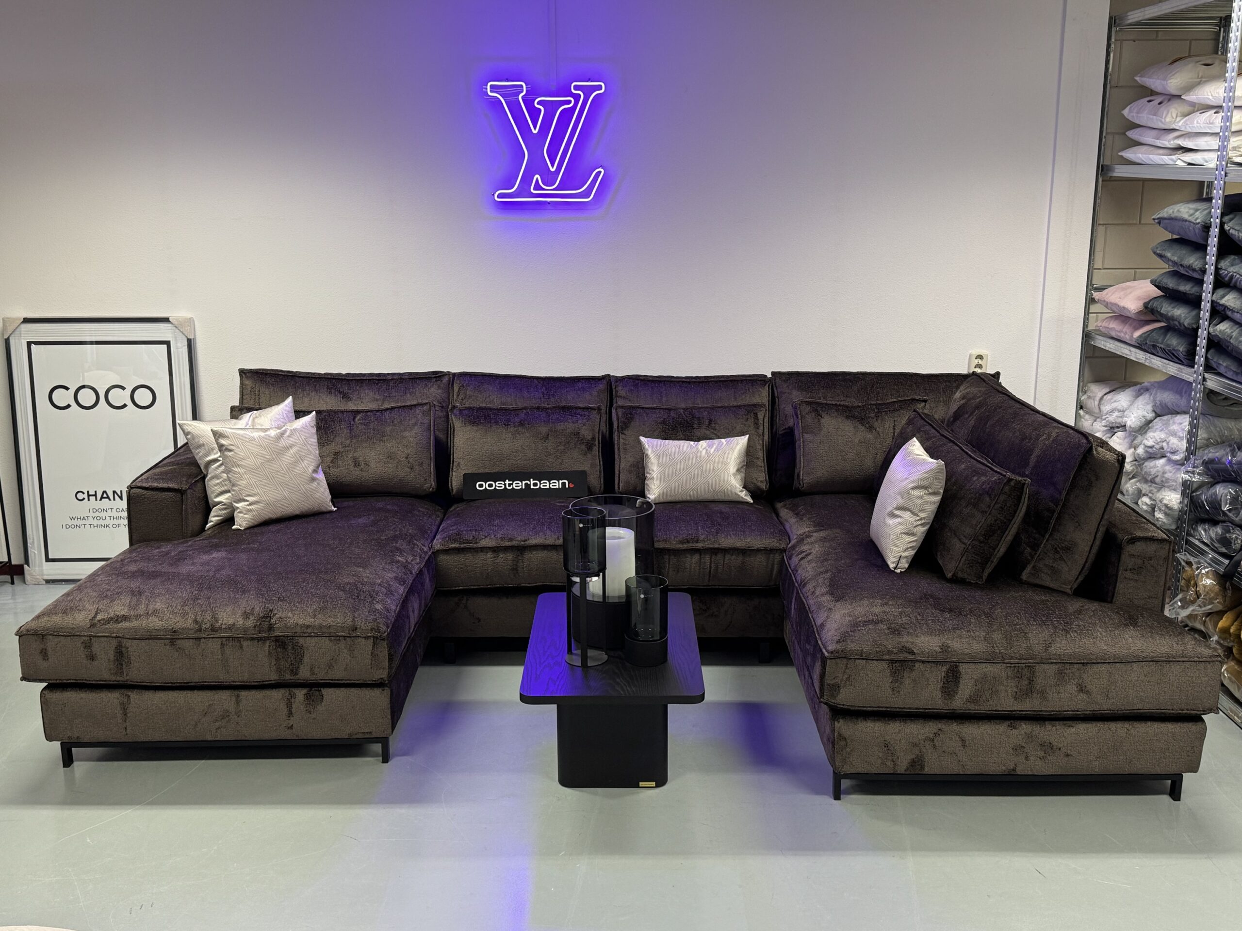 Luxe Teddy Velvet U-bank King Bergen107 Bruin 195x370x220cm