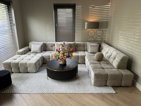 Luxe Teddy Velvet U-Bank Yently 200x370x250cm Beige