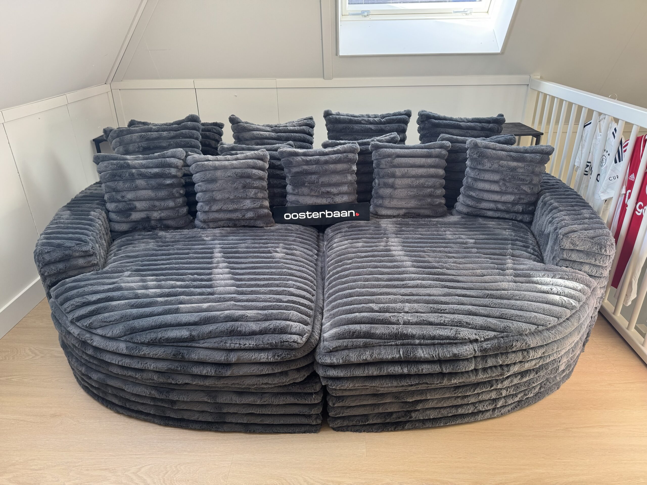 Luxe Velvet Fluffy Rib Loungebank Cozy Cinema 160x260cm Grijs