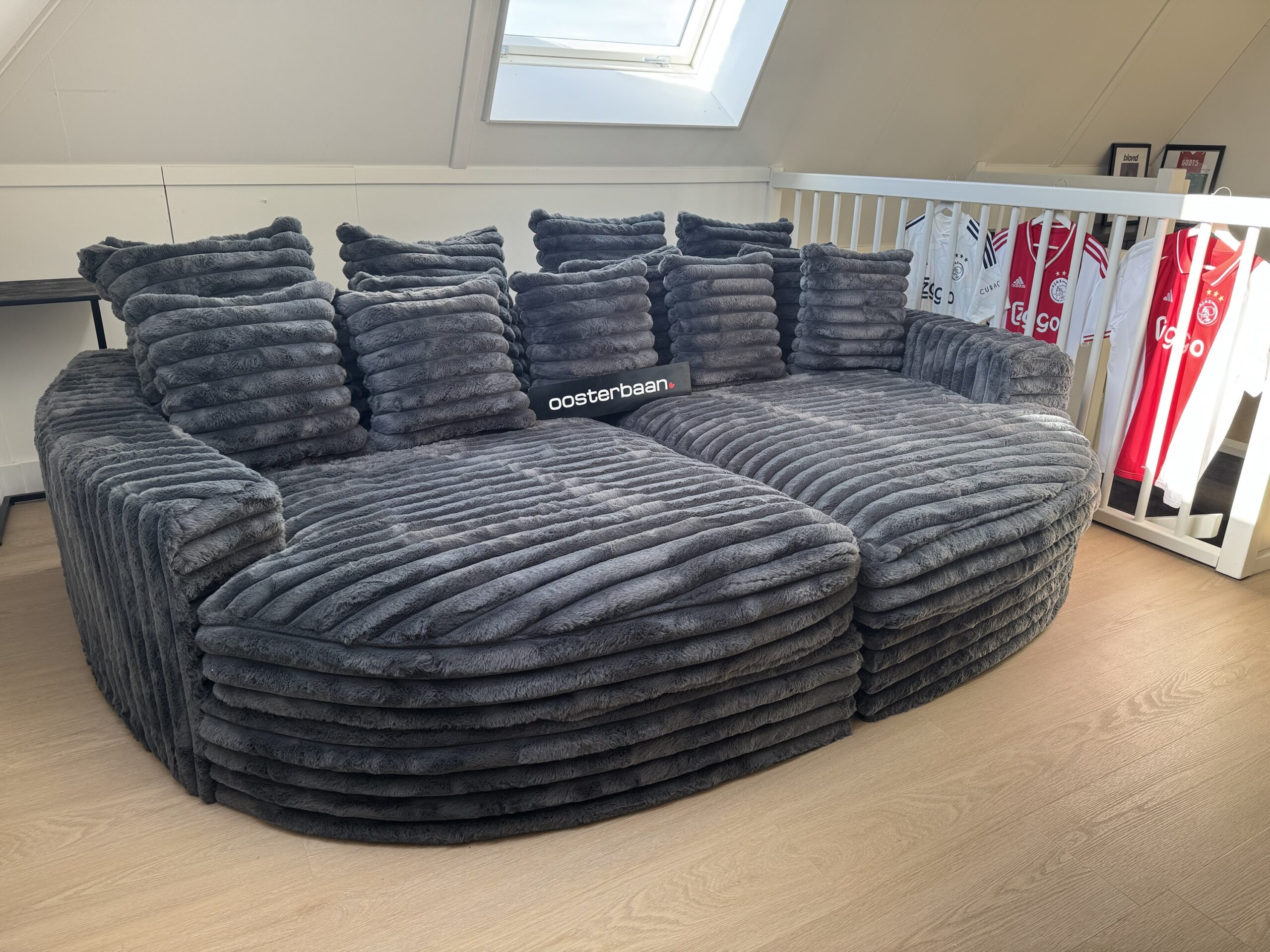 Luxe Velvet Fluffy Rib Loungebank Cozy Cinema 160x260cm Grijs - Afbeelding 8