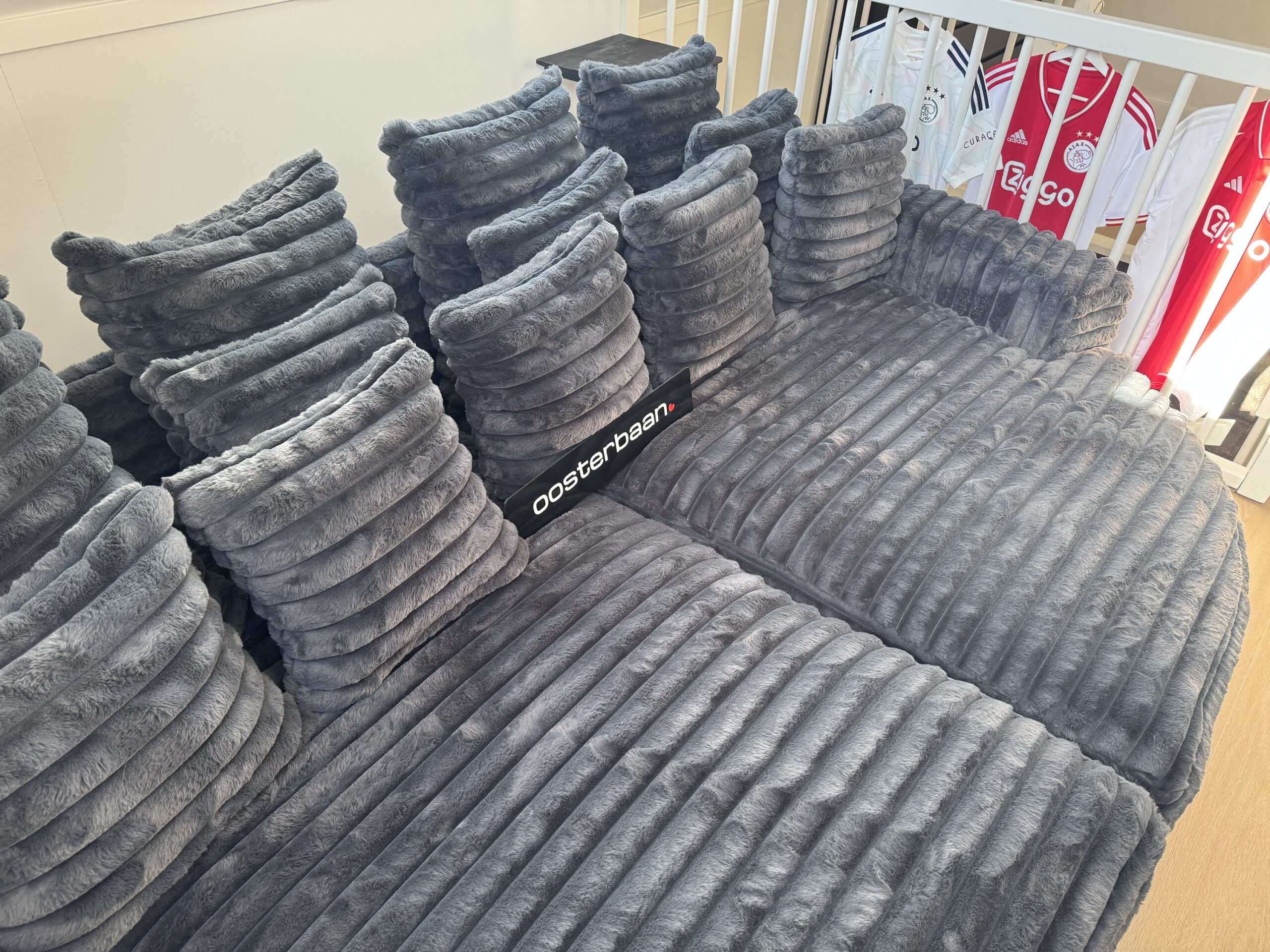 Luxe Velvet Fluffy Rib Loungebank Cozy Cinema 160x260cm Grijs - Afbeelding 7