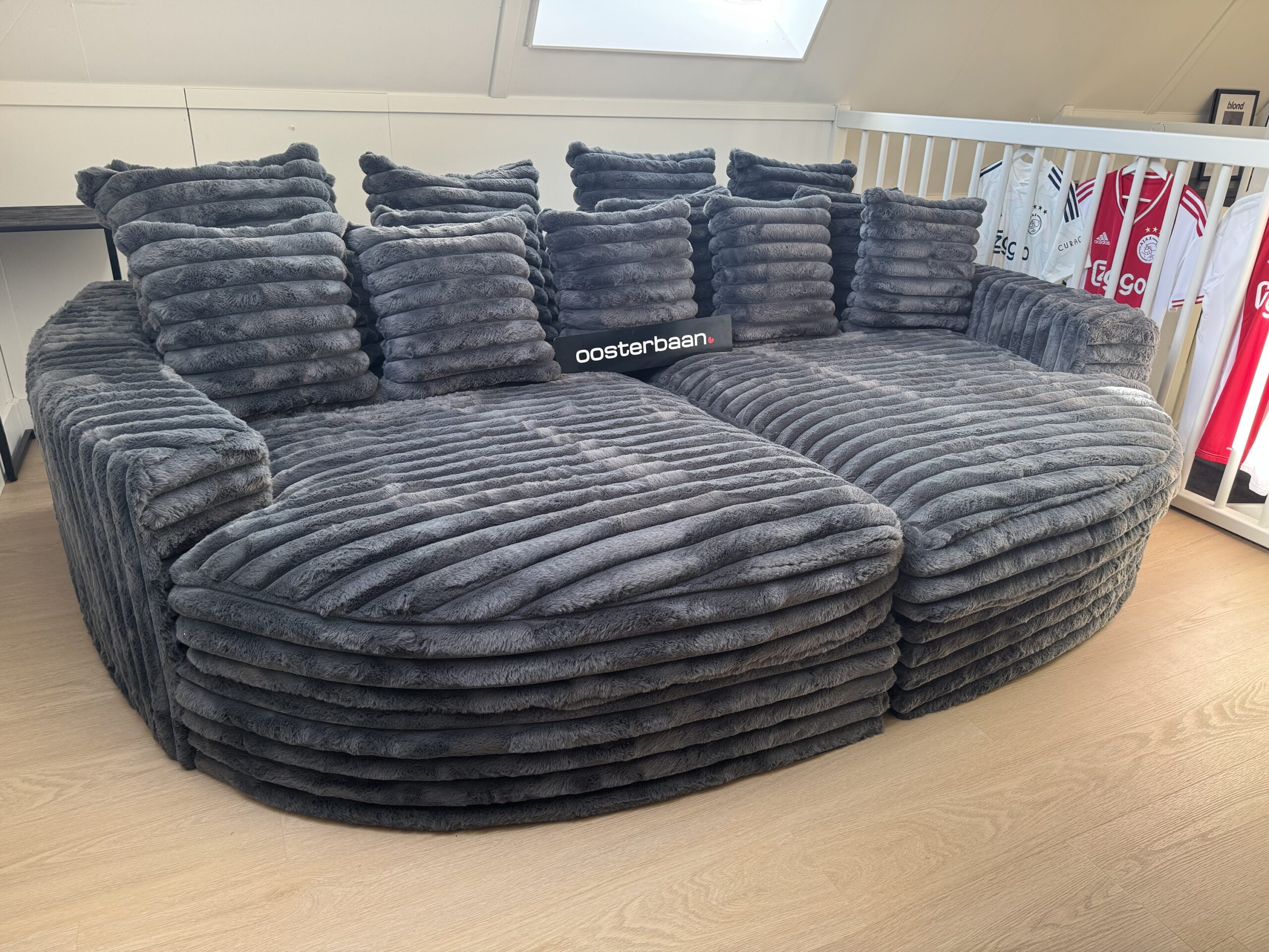 Luxe Velvet Fluffy Rib Loungebank Cozy Cinema 160x260cm Grijs - Afbeelding 4