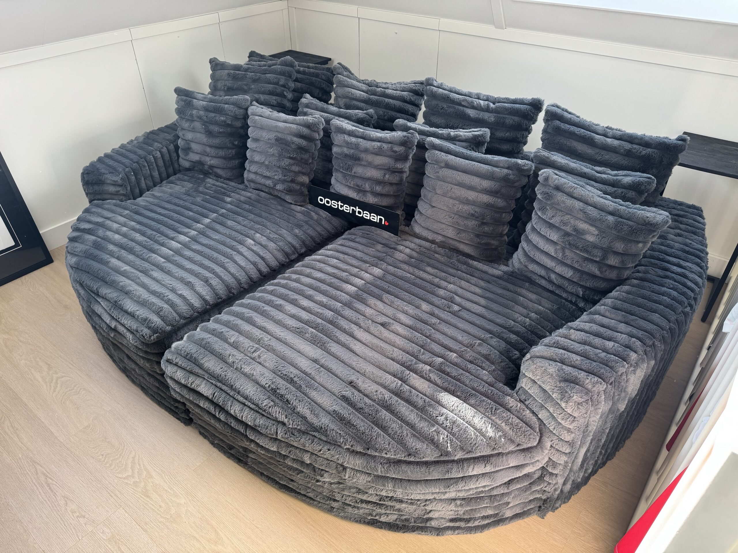 Luxe Velvet Fluffy Rib Loungebank Cozy Cinema 160x260cm Grijs - Afbeelding 3
