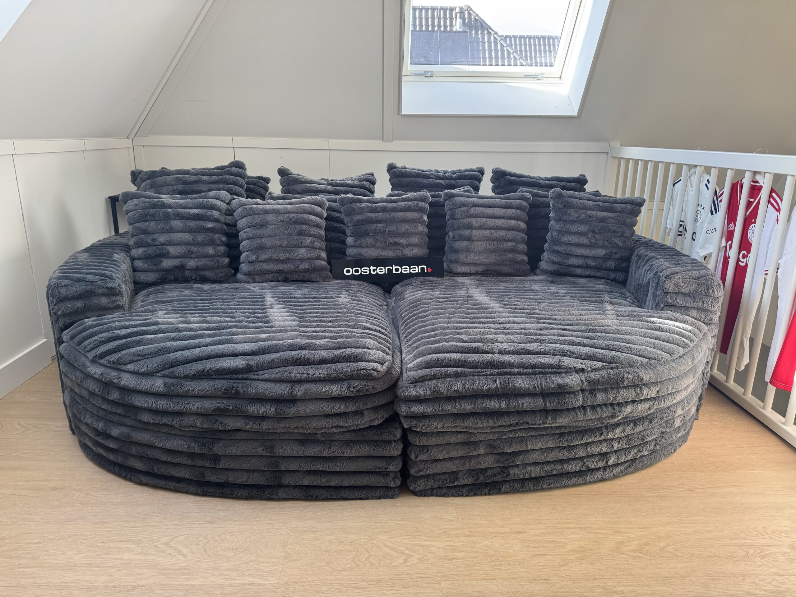Luxe Velvet Fluffy Rib Loungebank Cozy Cinema 160x260cm Grijs - Afbeelding 6