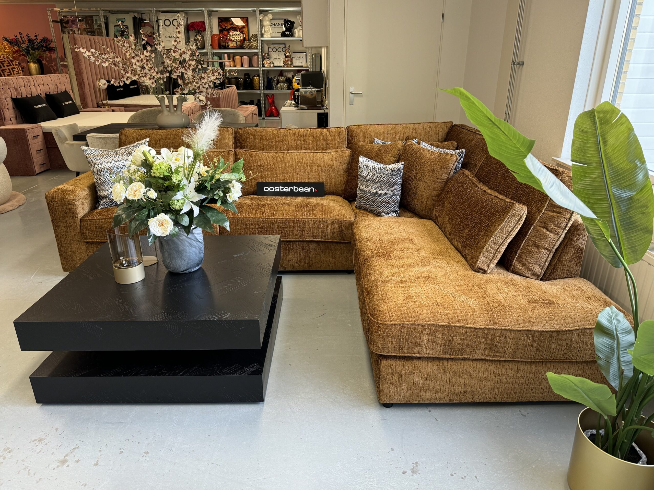 Luxe Velvet Teddy Hoekbank Pocket 310x250cm Cognac