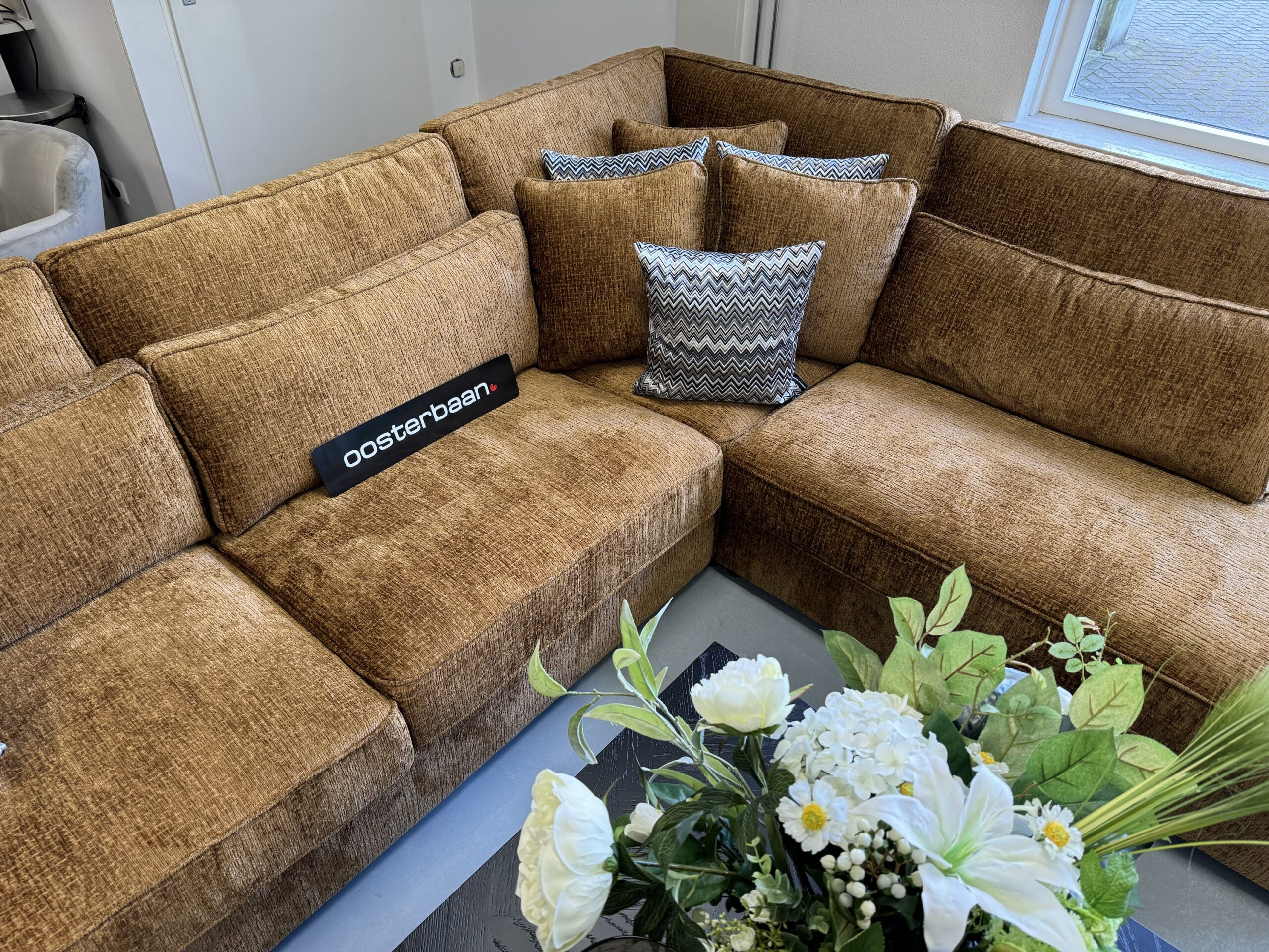 Luxe Velvet Teddy Hoekbank Pocket 310x250cm Cognac - Afbeelding 5