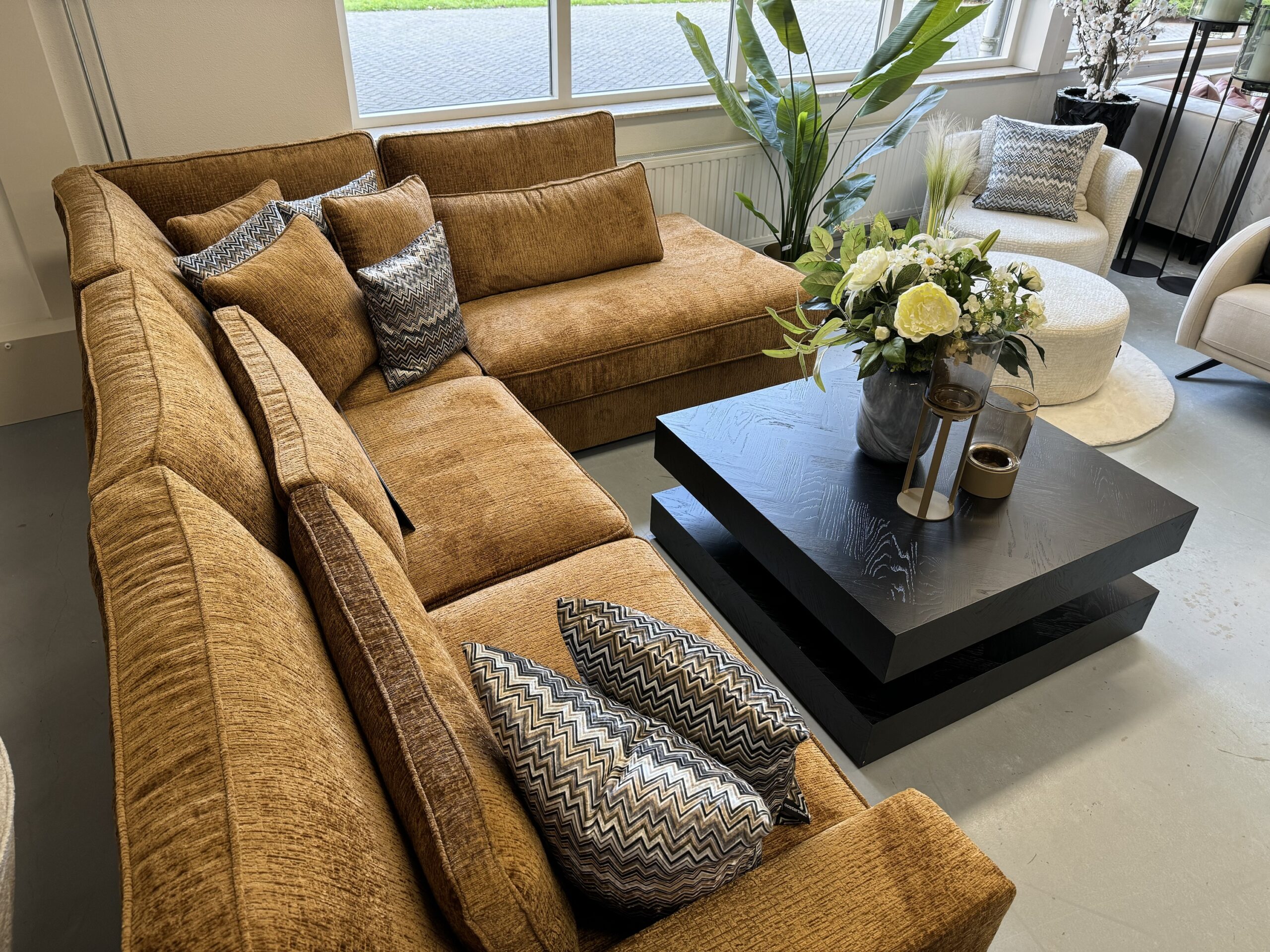 Luxe Velvet Teddy Hoekbank Pocket 310x250cm Cognac - Afbeelding 2