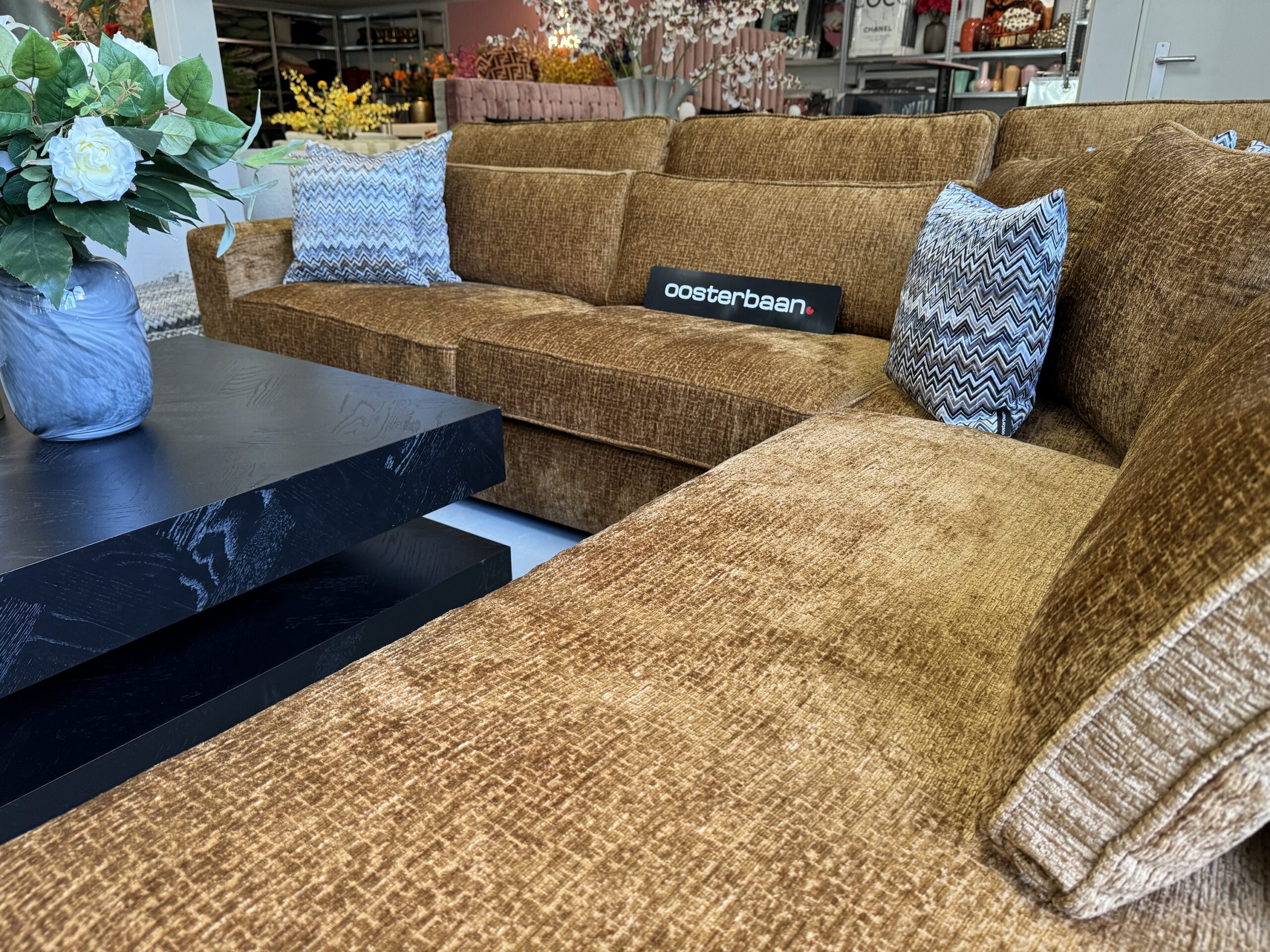 Luxe Velvet Teddy Hoekbank Pocket 310x250cm Cognac - Afbeelding 3