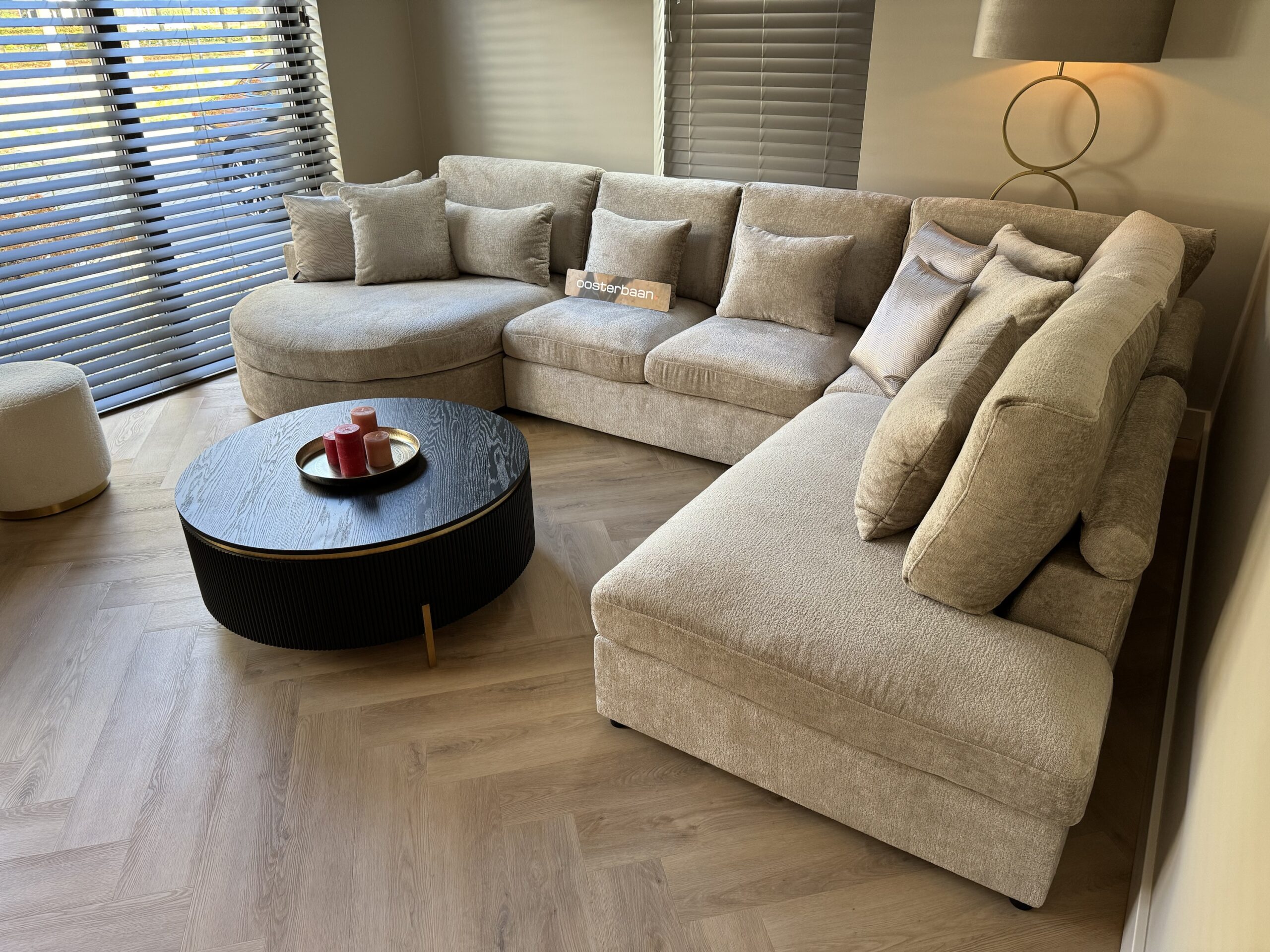 Luxe Velvet Teddy U-Bank Nepal Round 180x375x250cm Beige Sand Khaki - Afbeelding 8