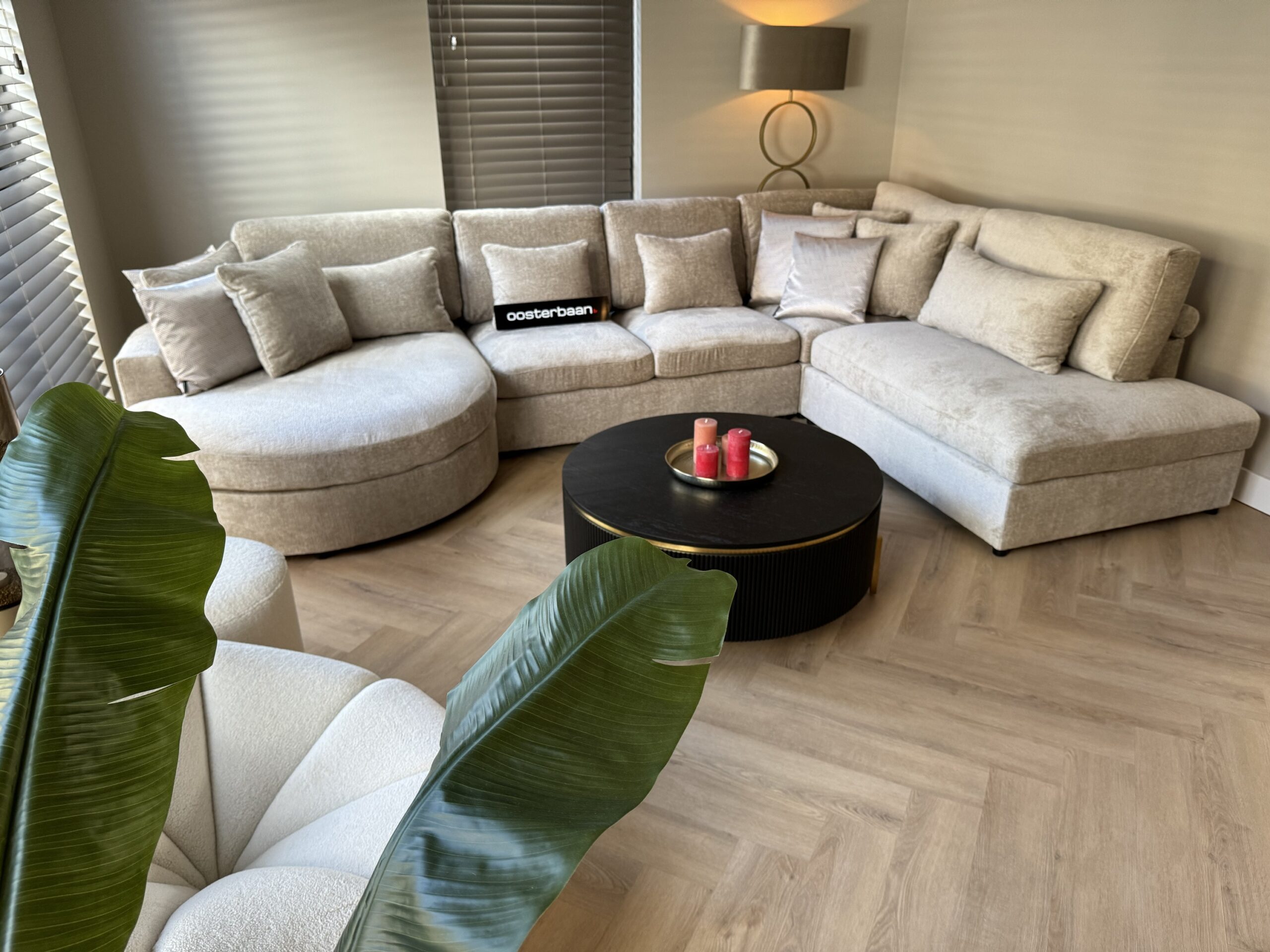 Luxe Velvet Teddy U-Bank Nepal Round 180x375x250cm Beige Sand Khaki - Afbeelding 2