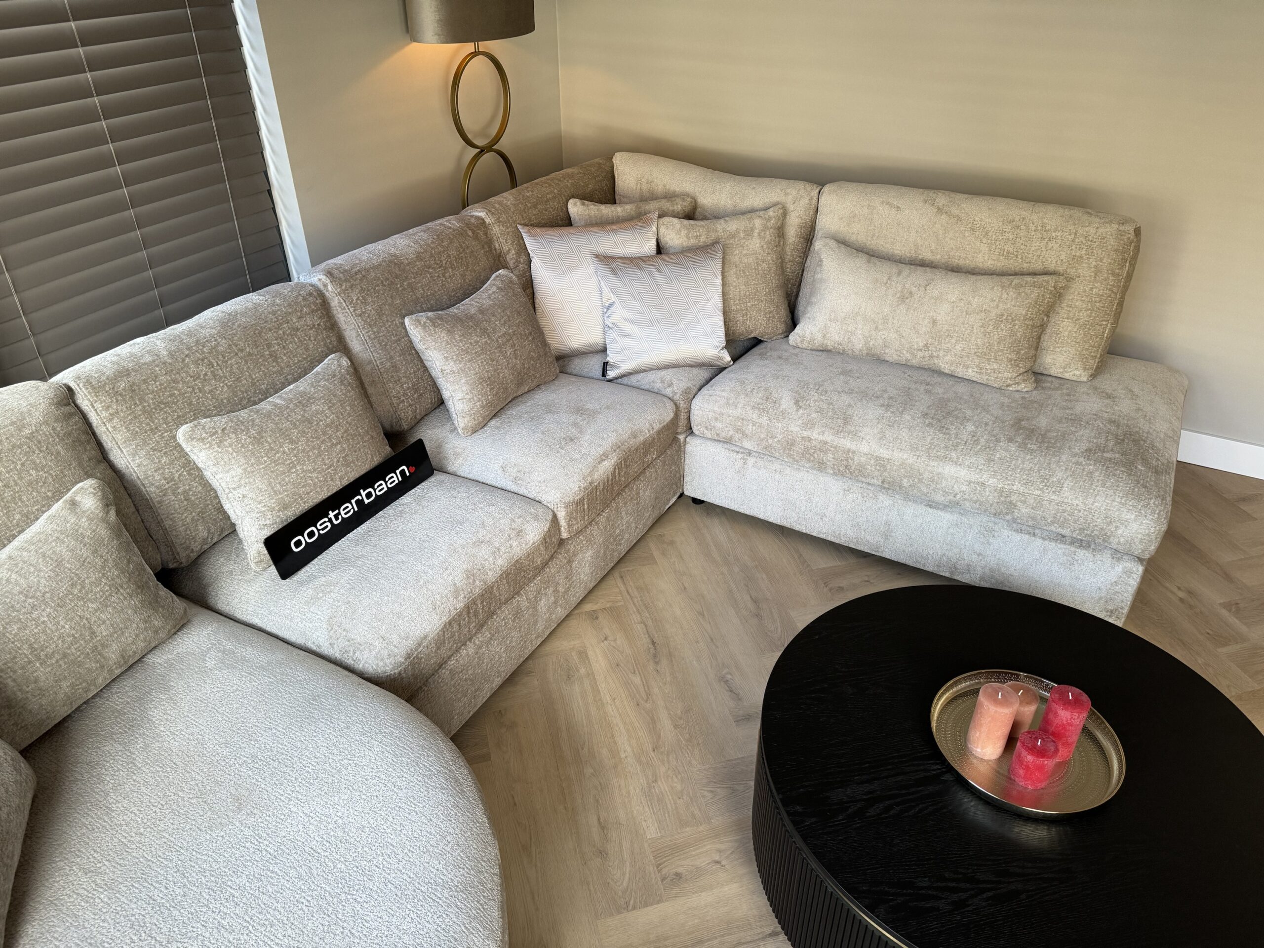 Luxe Velvet Teddy U-Bank Nepal Round 180x375x250cm Beige Sand Khaki - Afbeelding 7