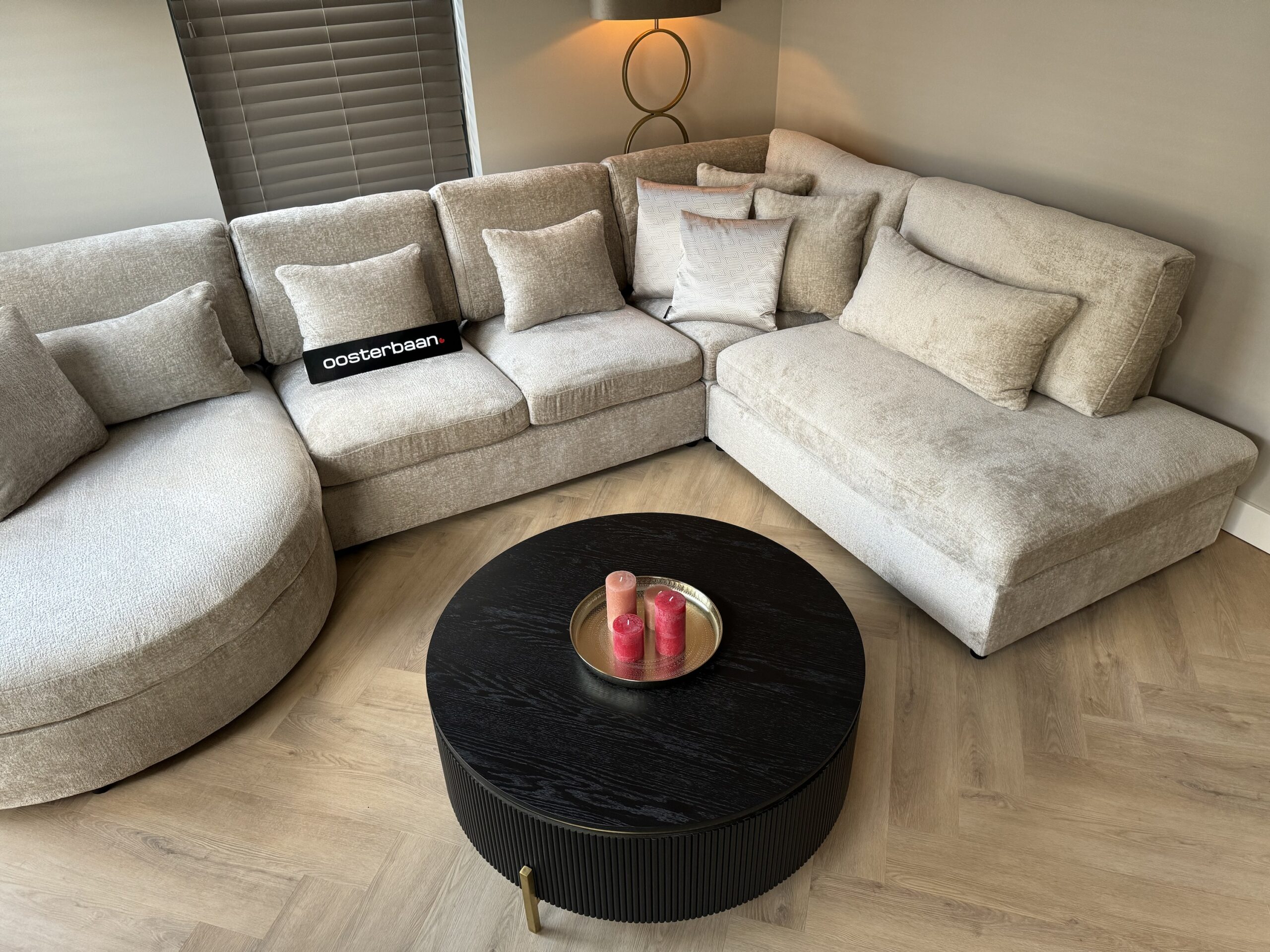 Luxe Velvet Teddy U-Bank Nepal Round 180x375x250cm Beige Sand Khaki - Afbeelding 4