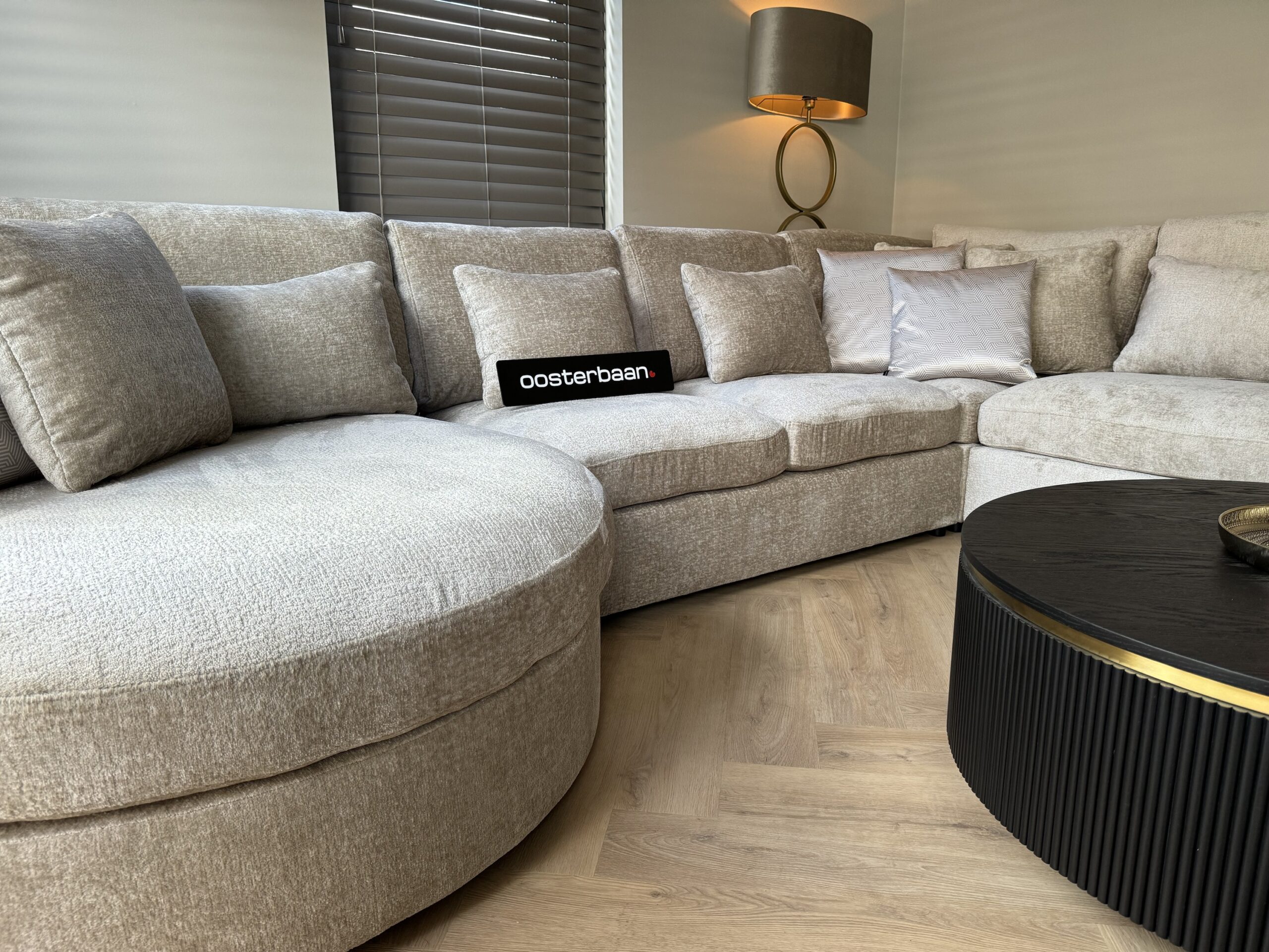 Luxe Velvet Teddy U-Bank Nepal Round 180x375x250cm Beige Sand Khaki - Afbeelding 3