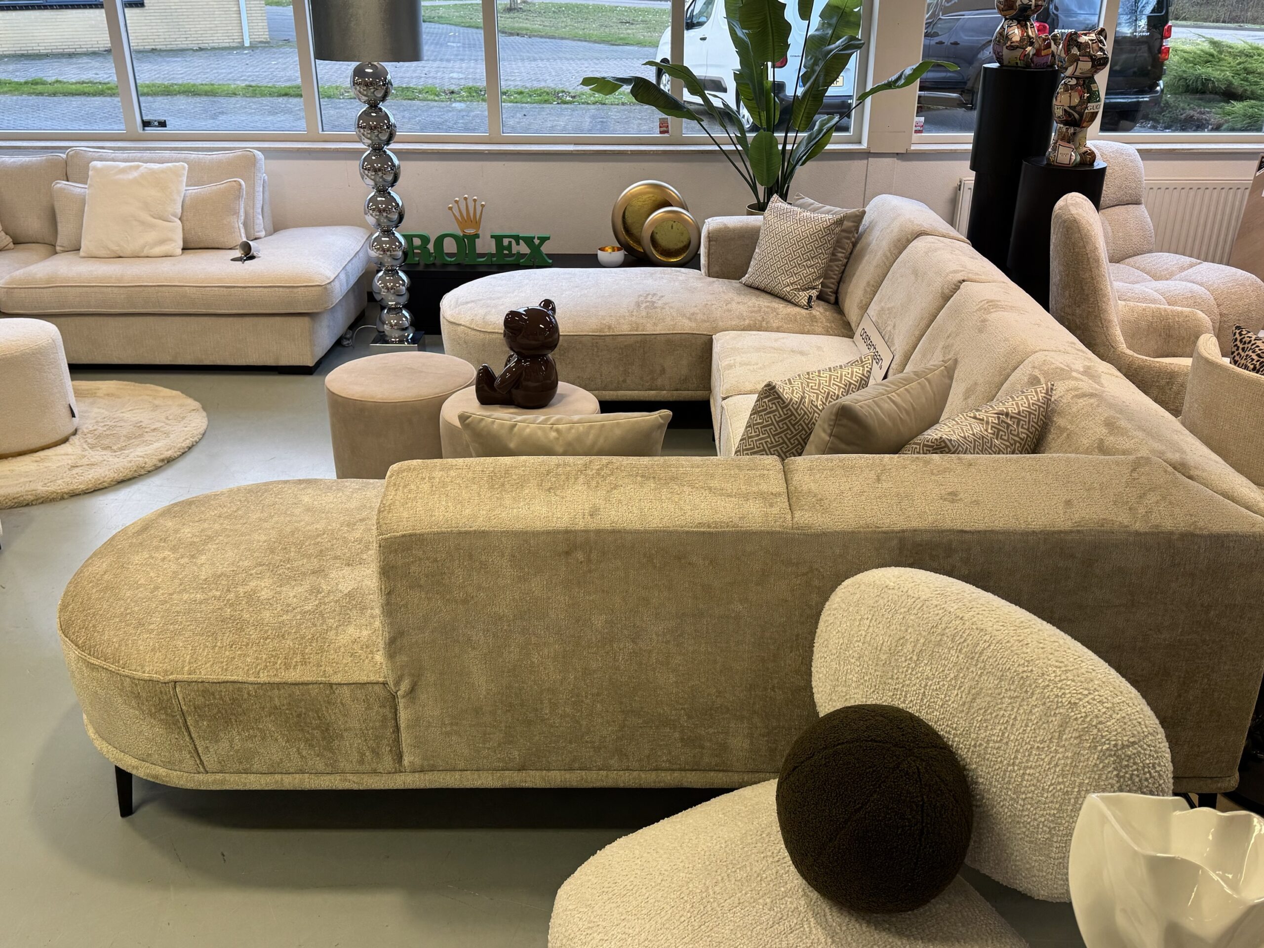 Luxe Velvet Teddy U-bank Lasse 200x325x250cm Bergen902 Taupe Khaki Beige - Afbeelding 7