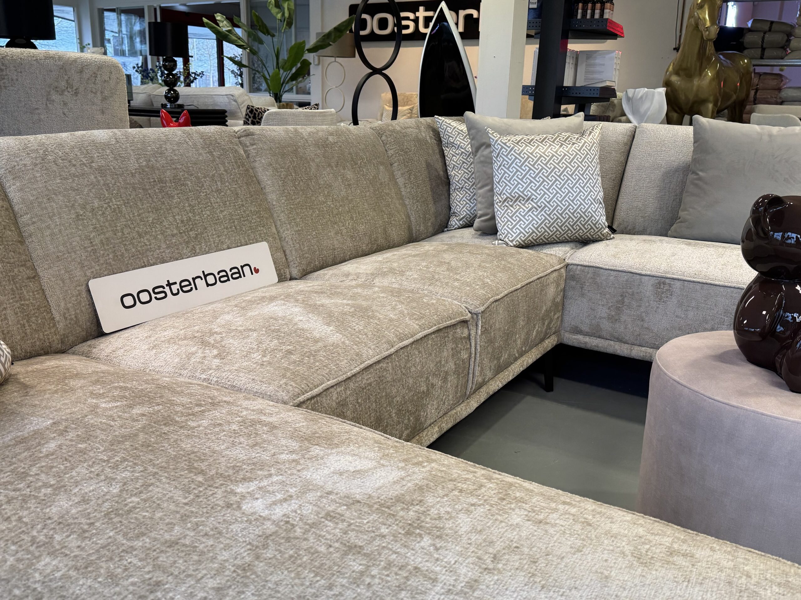 Luxe Velvet Teddy U-bank Lasse 200x325x250cm Bergen902 Taupe Khaki Beige - Afbeelding 6