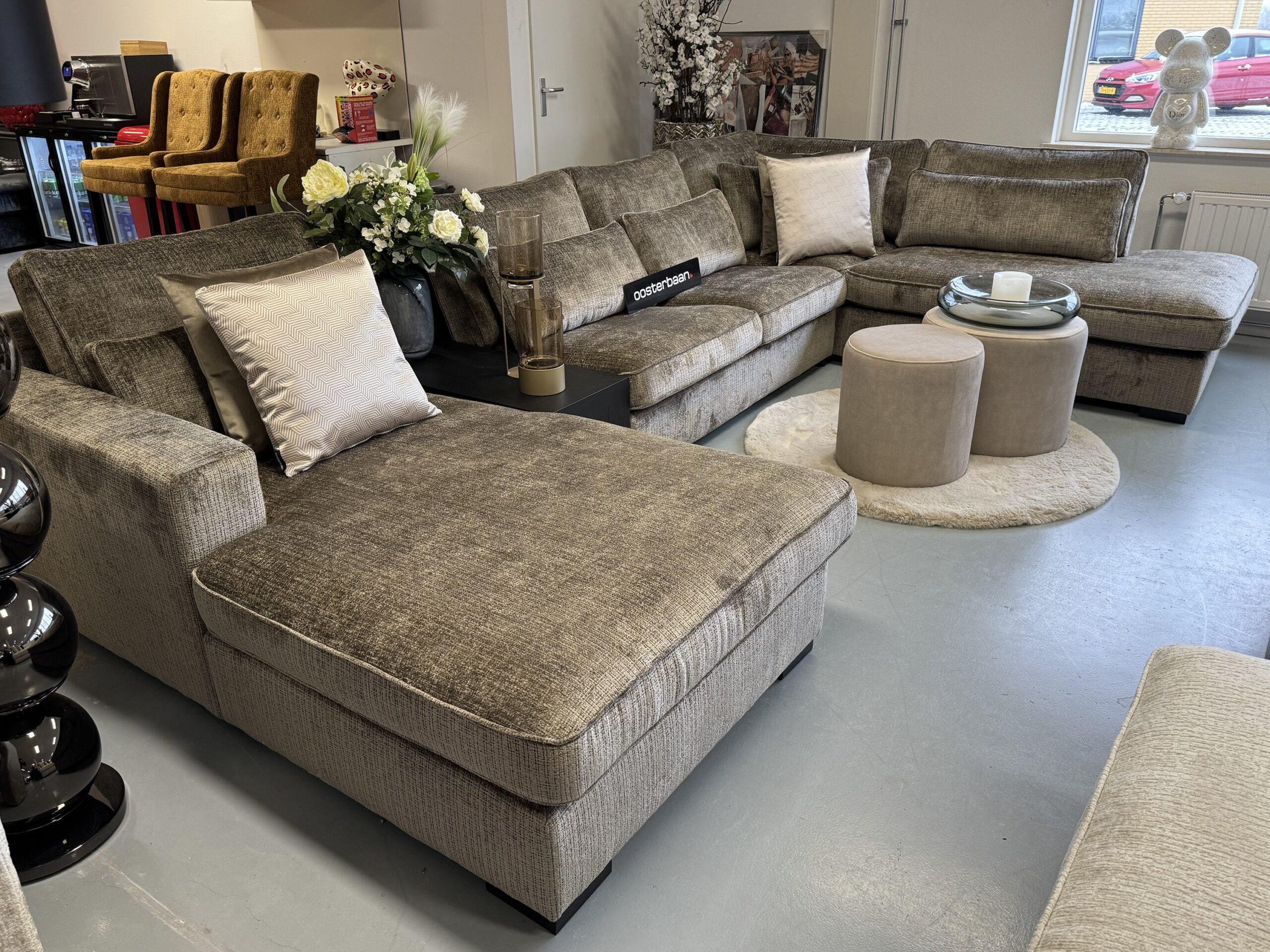 Luxe Teddy Velvet U-Bank Costa 195x370x250cm Beige Stone Bruin - Niagara104 - Afbeelding 3