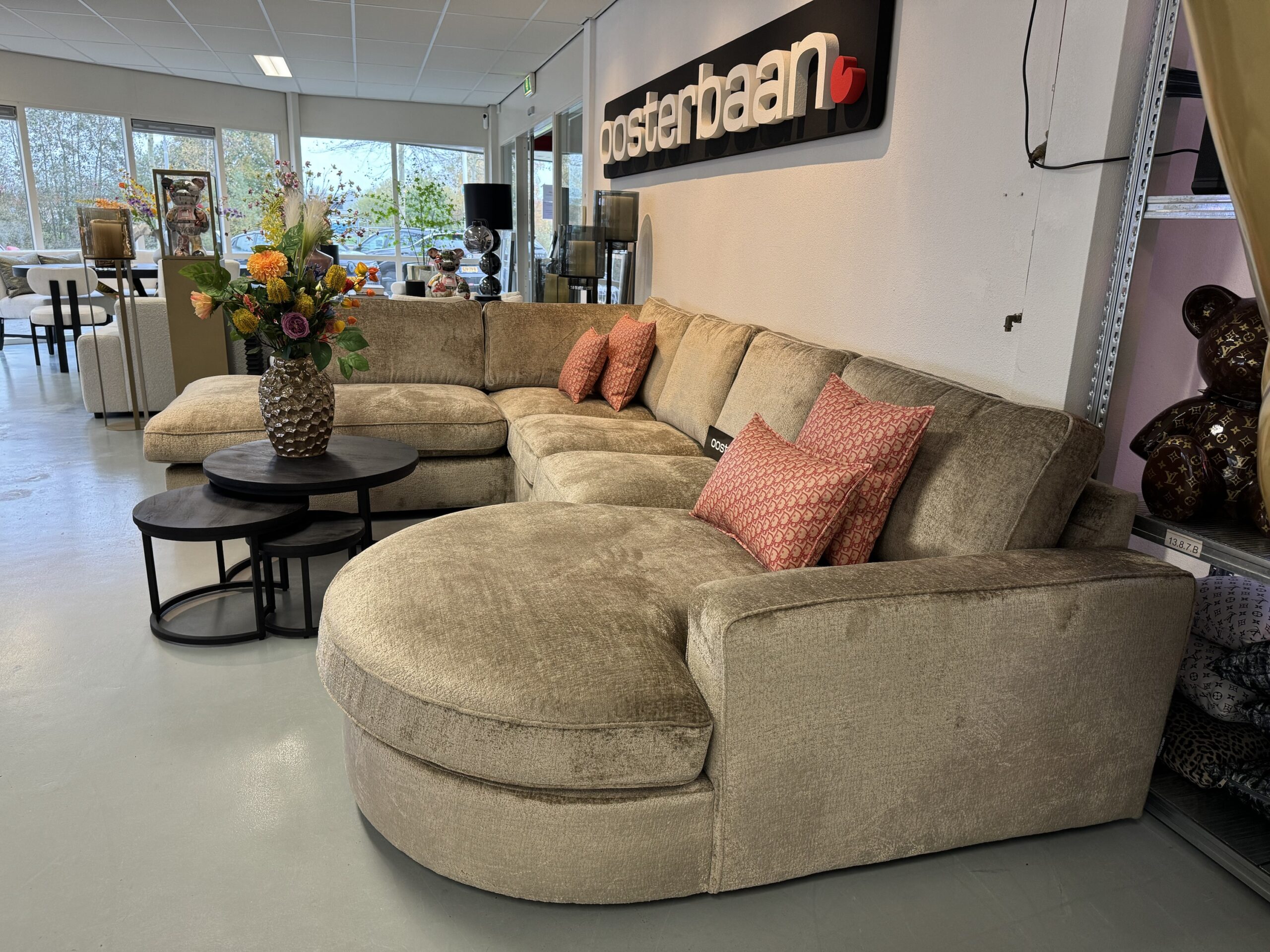 Luxe Velvet Teddy U-Bank Lio 250x365x170cm Taupe Beige NIEUW - Afbeelding 6