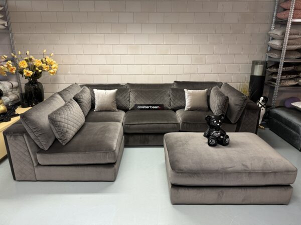 Luxe Velvet Elementen Loungebank Caesar 215x350cm NIEUW - Genova101 Bruin Grijs