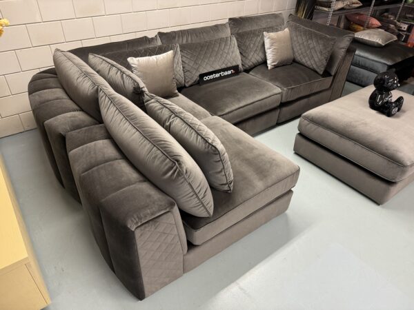 Luxe Velvet Elementen Loungebank Caesar 215x350cm NIEUW - Genova101 Bruin Grijs - Afbeelding 2