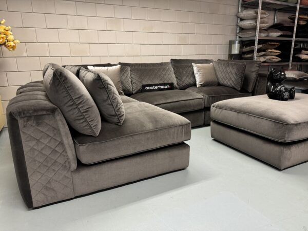 Luxe Velvet Elementen Loungebank Caesar 215x350cm NIEUW - Genova101 Bruin Grijs - Afbeelding 6