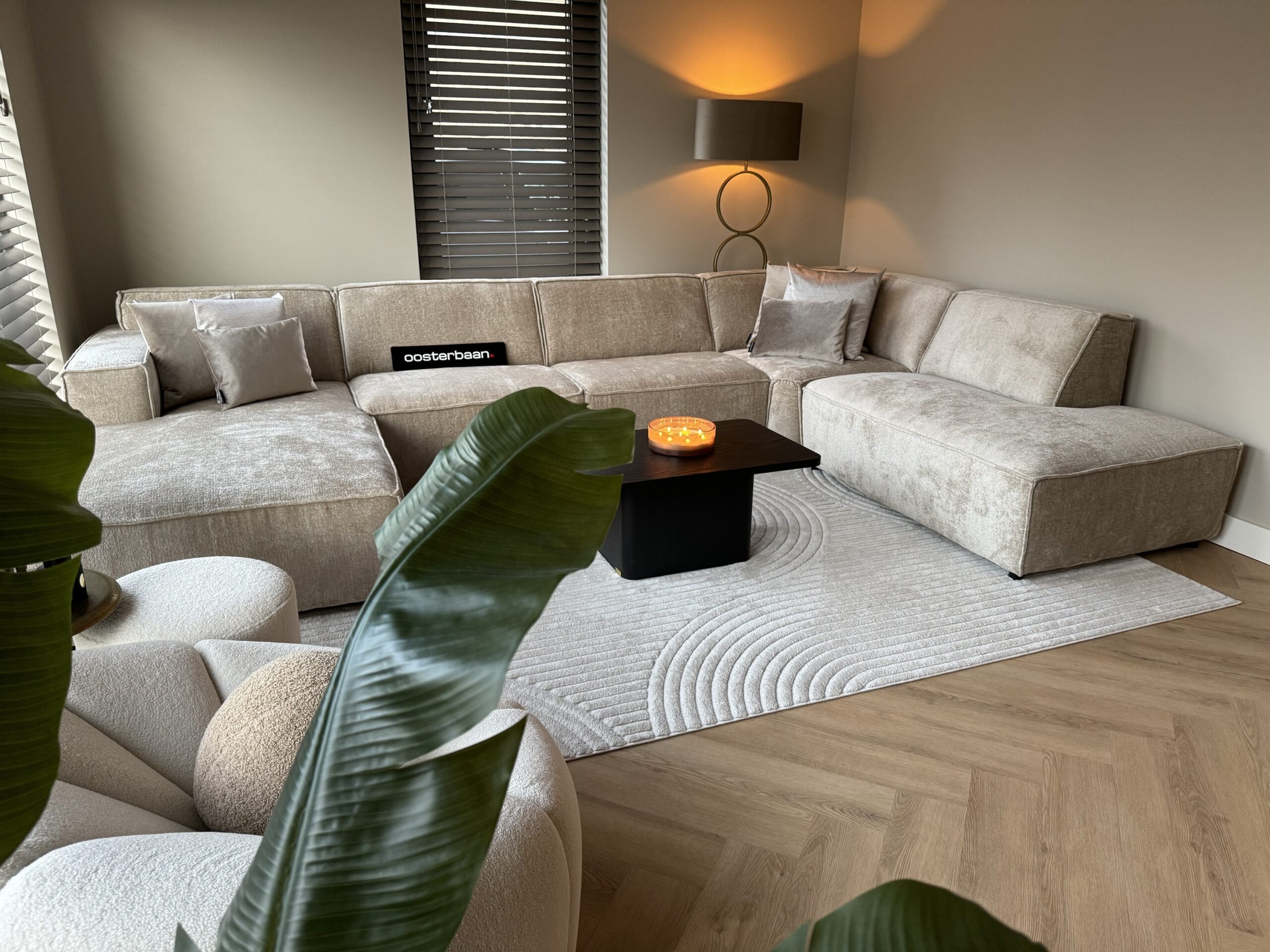 Luxe Teddy Velvet U-bank Richard 190x390x240cm Beige Sand Khaki - NIEUW - Afbeelding 2