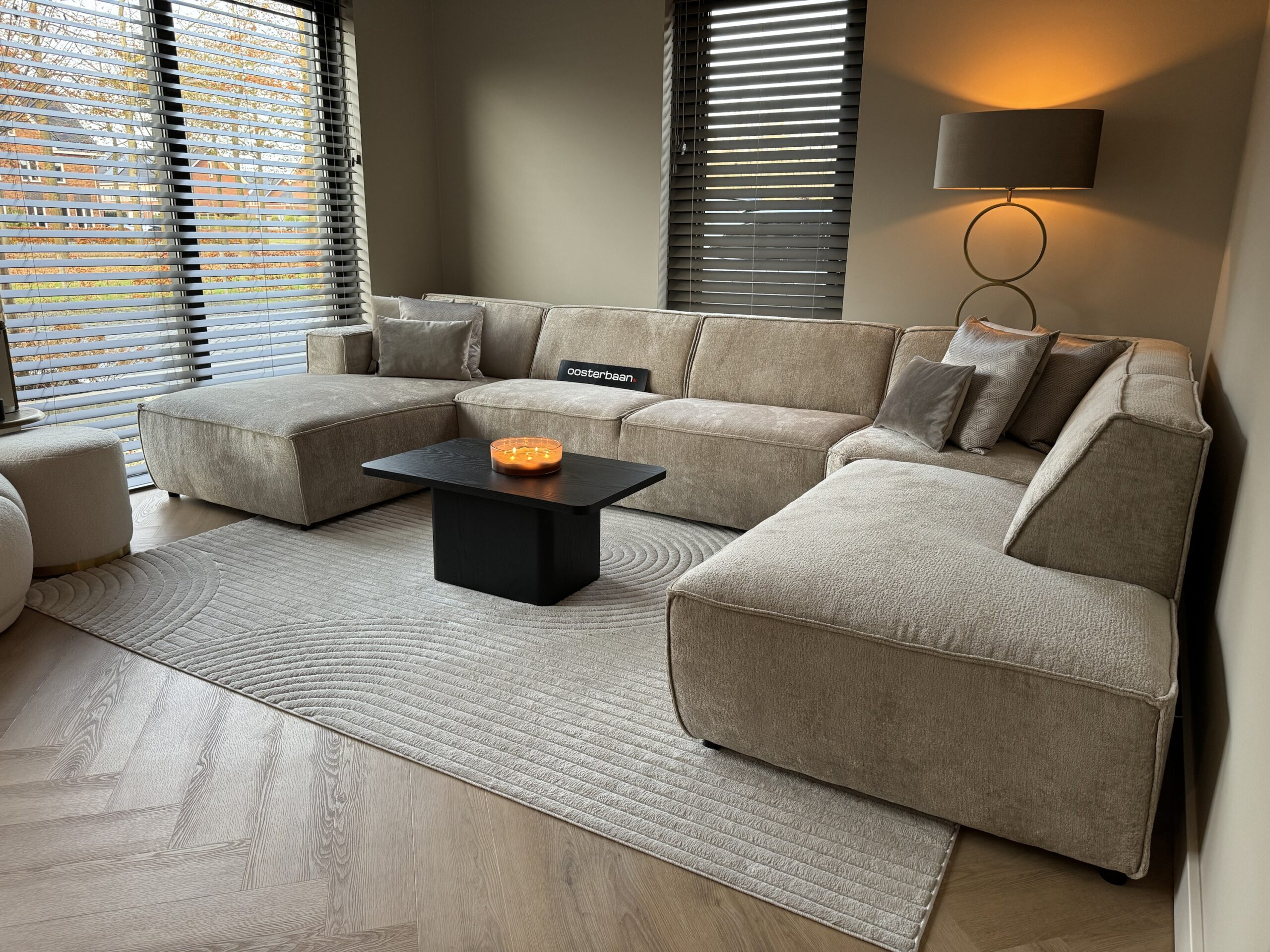 Luxe Teddy Velvet U-bank Richard 190x390x240cm Beige Sand Khaki - NIEUW - Afbeelding 8