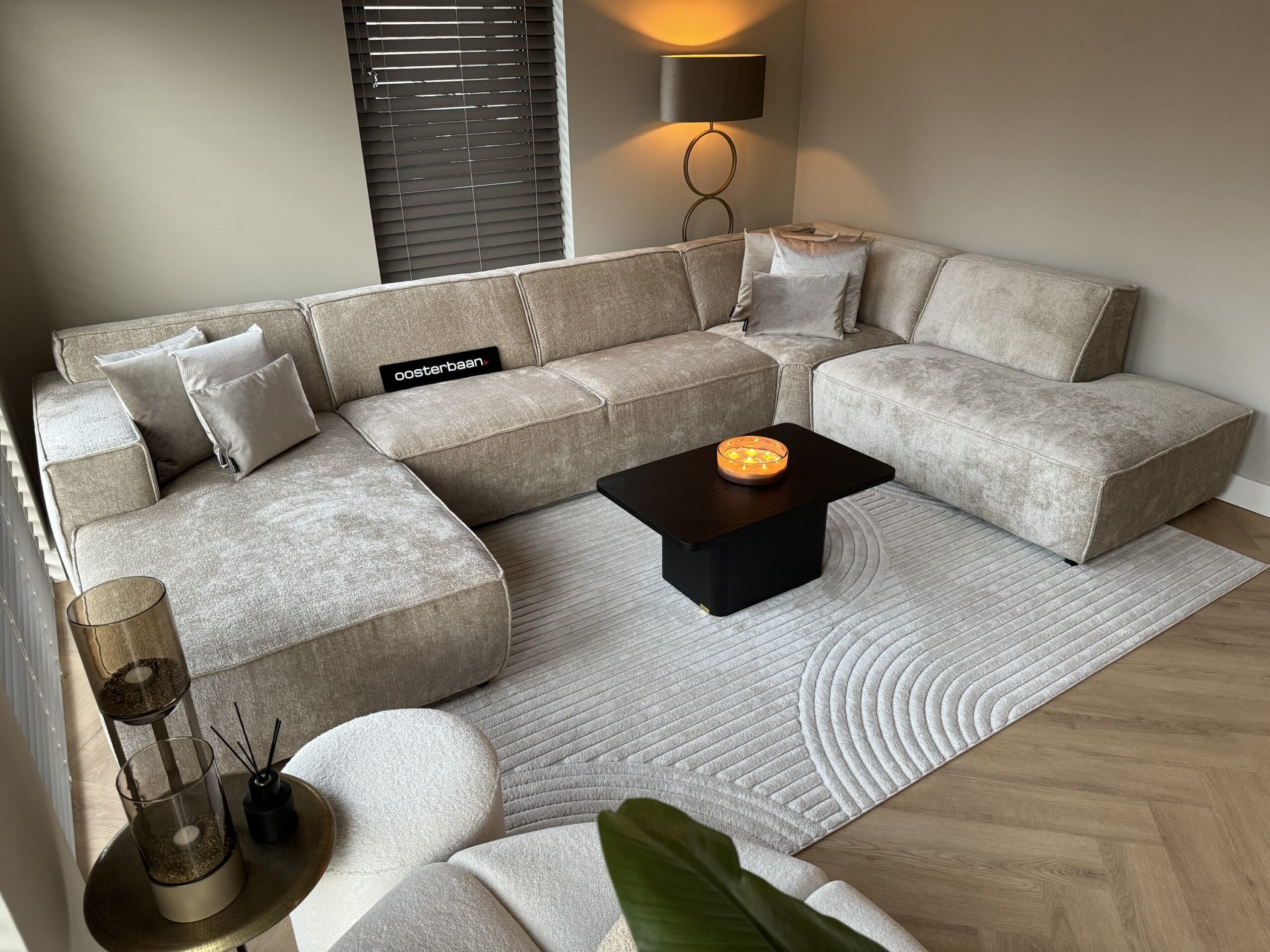Luxe Teddy Velvet U-bank Richard 190x390x240cm Beige Sand Khaki - NIEUW - Afbeelding 5